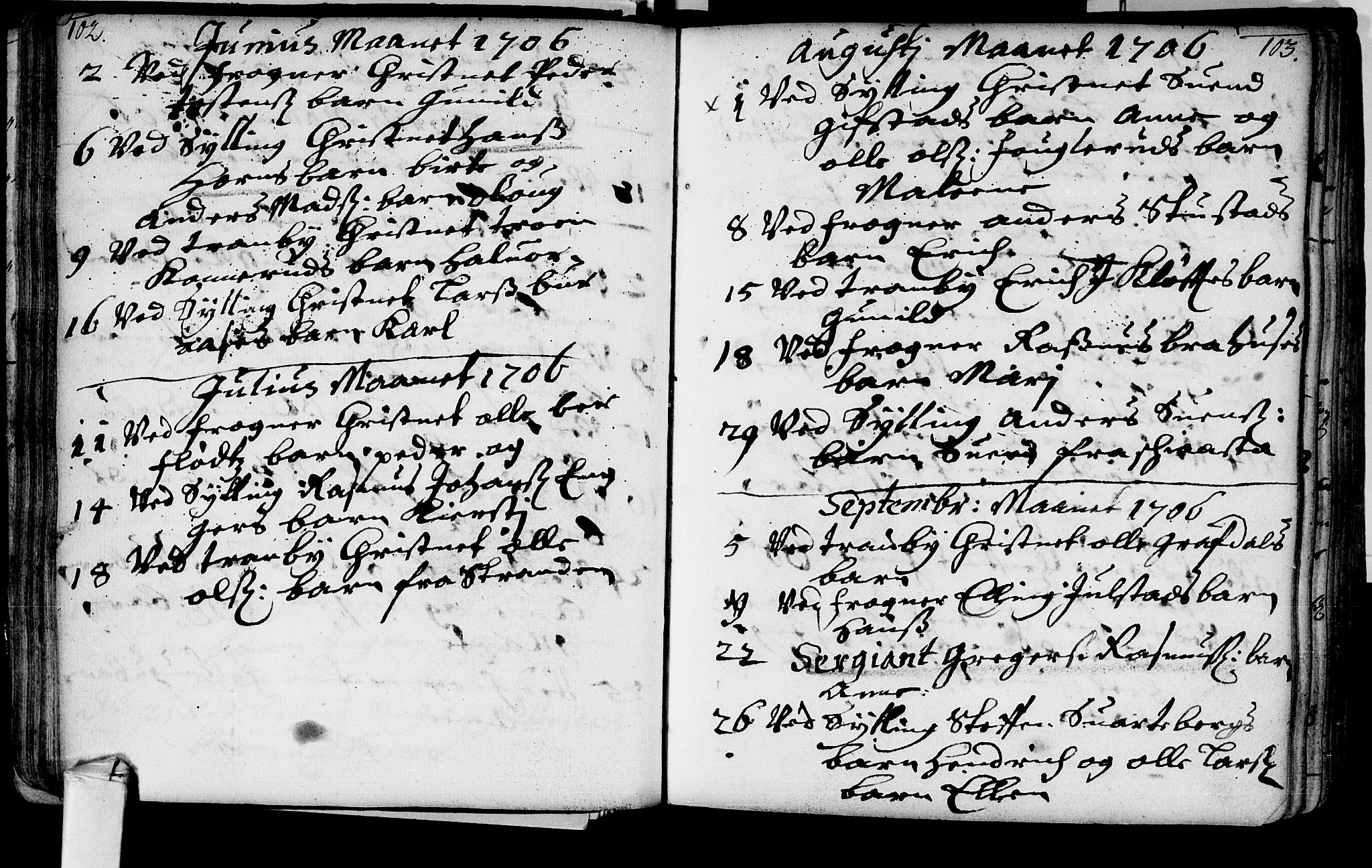 Lier kirkebøker, AV/SAKO-A-230/F/Fa/L0002: Parish register (official) no. I 2, 1701-1726, p. 102-103