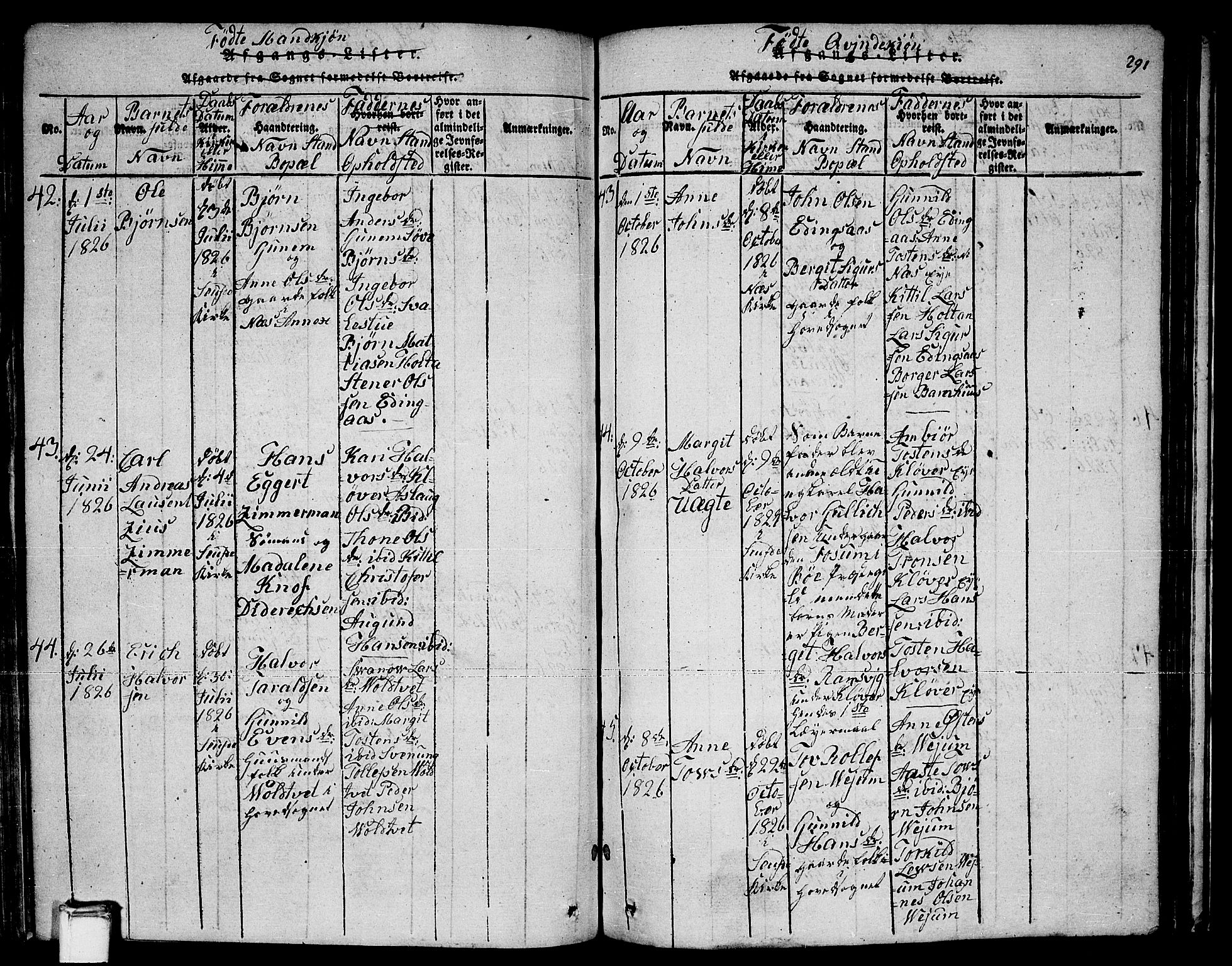 Sauherad kirkebøker, SAKO/A-298/F/Fa/L0005: Parish register (official) no. I 5, 1815-1829, p. 291
