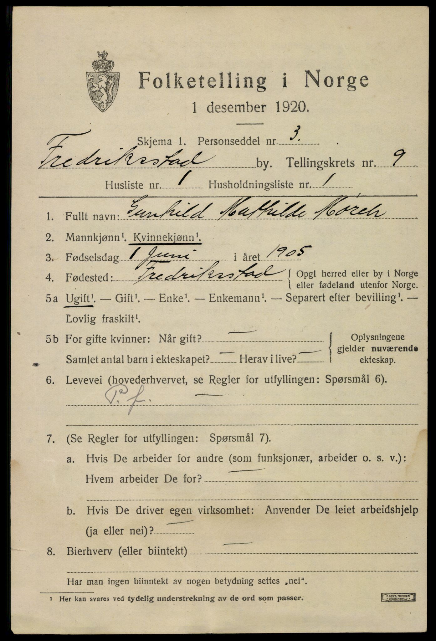 SAO, 1920 census for Fredrikstad, 1920, p. 25069