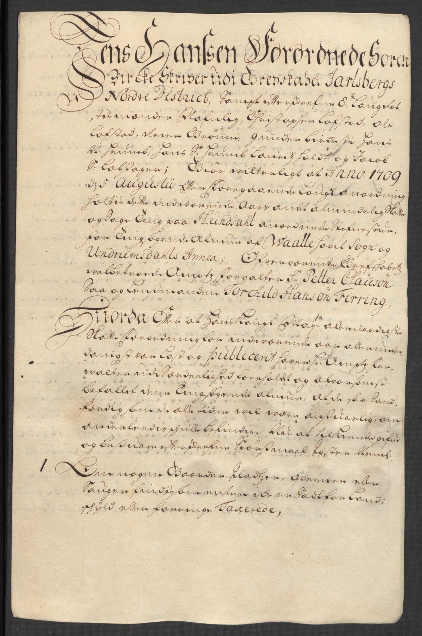 Rentekammeret inntil 1814, Reviderte regnskaper, Fogderegnskap, RA/EA-4092/R32/L1874: Fogderegnskap Jarlsberg grevskap, 1709, p. 137
