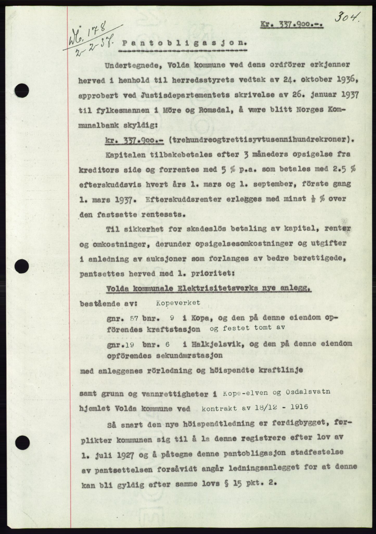 Søre Sunnmøre sorenskriveri, AV/SAT-A-4122/1/2/2C/L0062: Mortgage book no. 56, 1936-1937, Diary no: : 178/1937