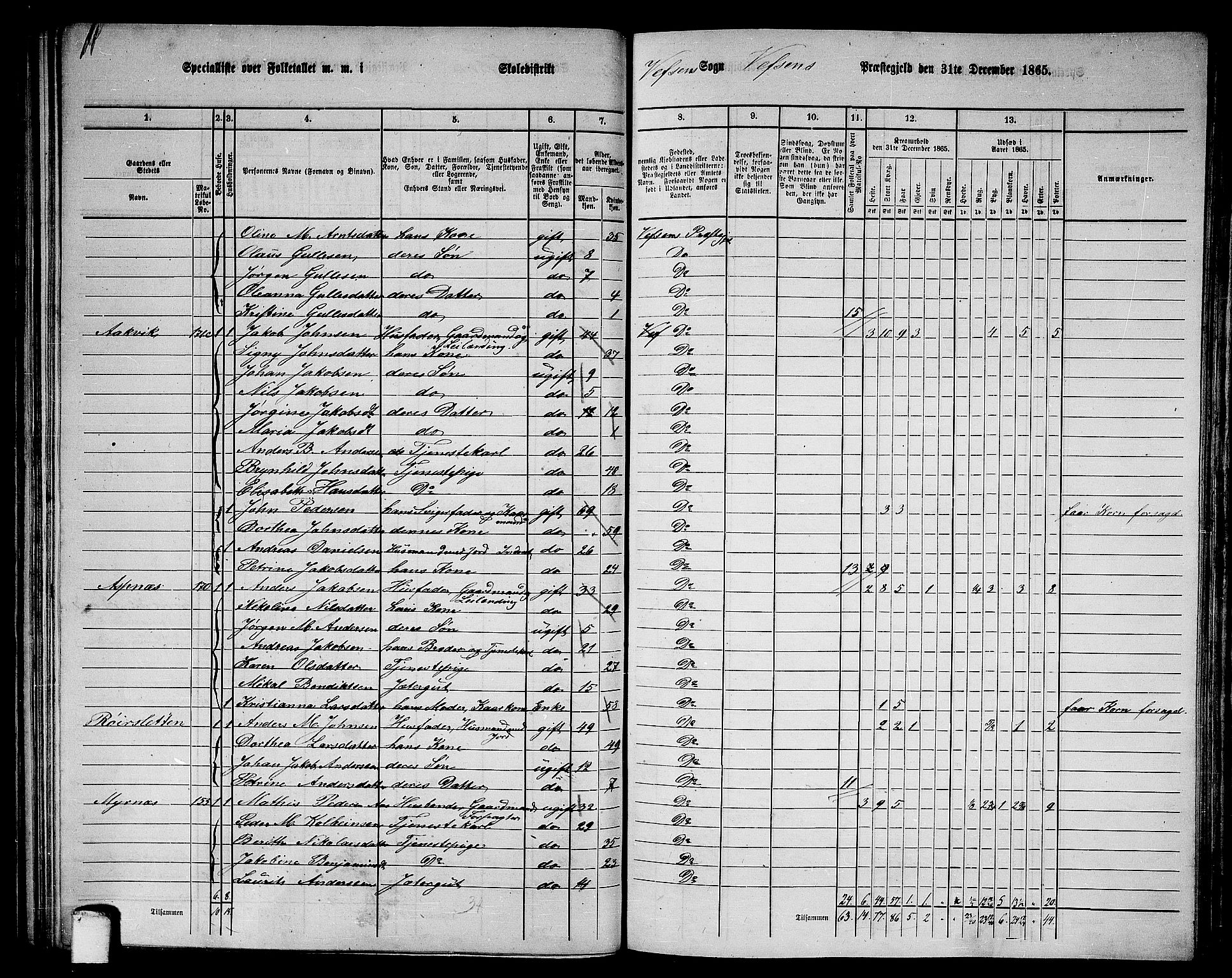 RA, 1865 census for Vefsn, 1865, p. 135