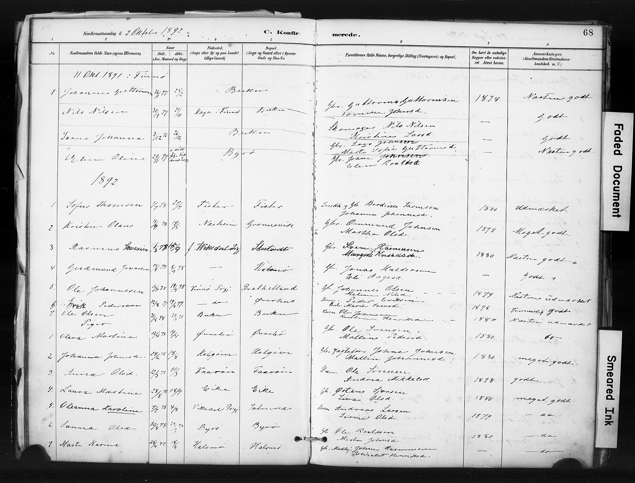 Hjelmeland sokneprestkontor, SAST/A-101843/01/IV/L0015: Parish register (official) no. A 15, 1887-1910, p. 68