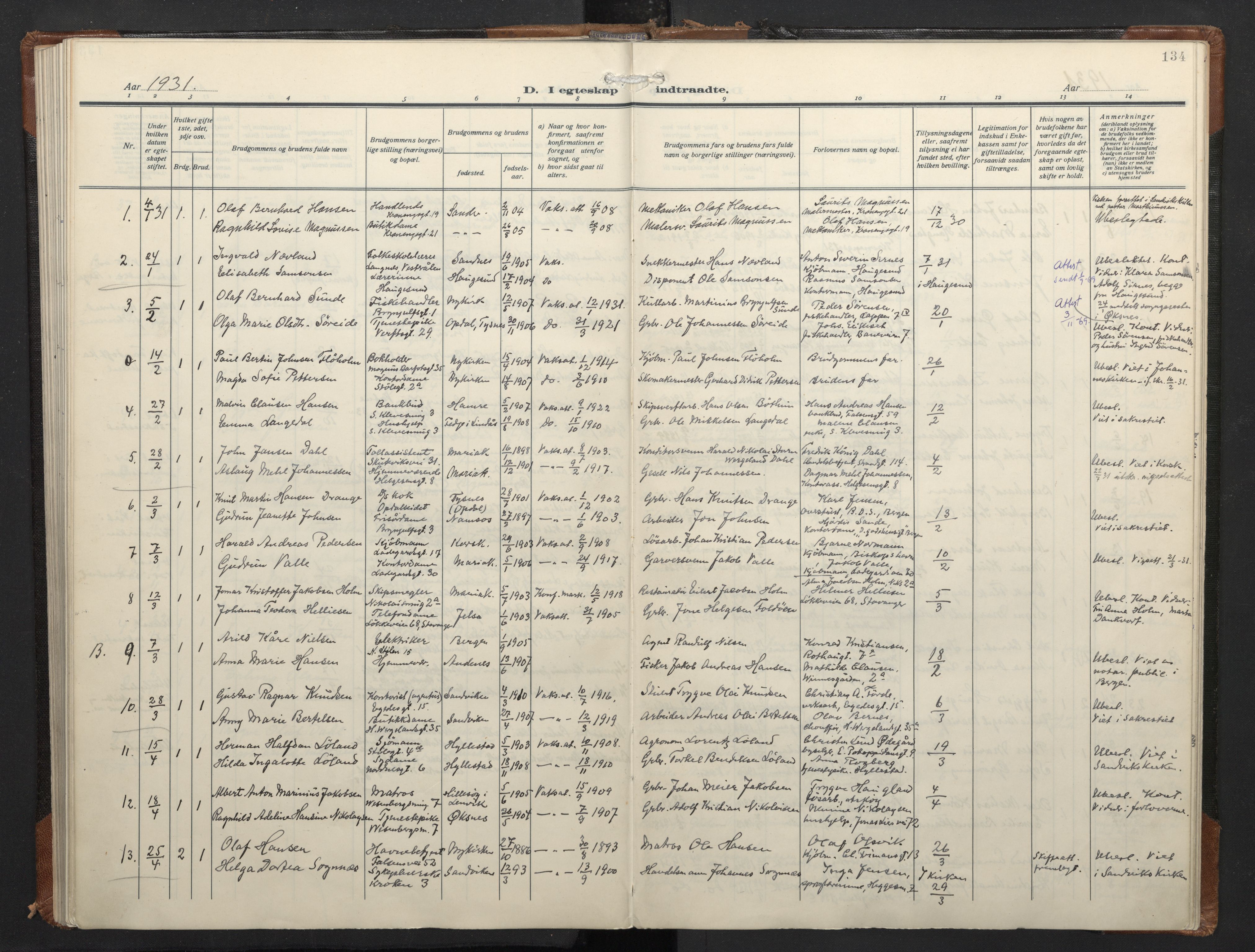 Mariakirken Sokneprestembete, SAB/A-76901/H/Haa/L0016: Parish register (official) no. C 4, 1927-1938, p. 133b-134a