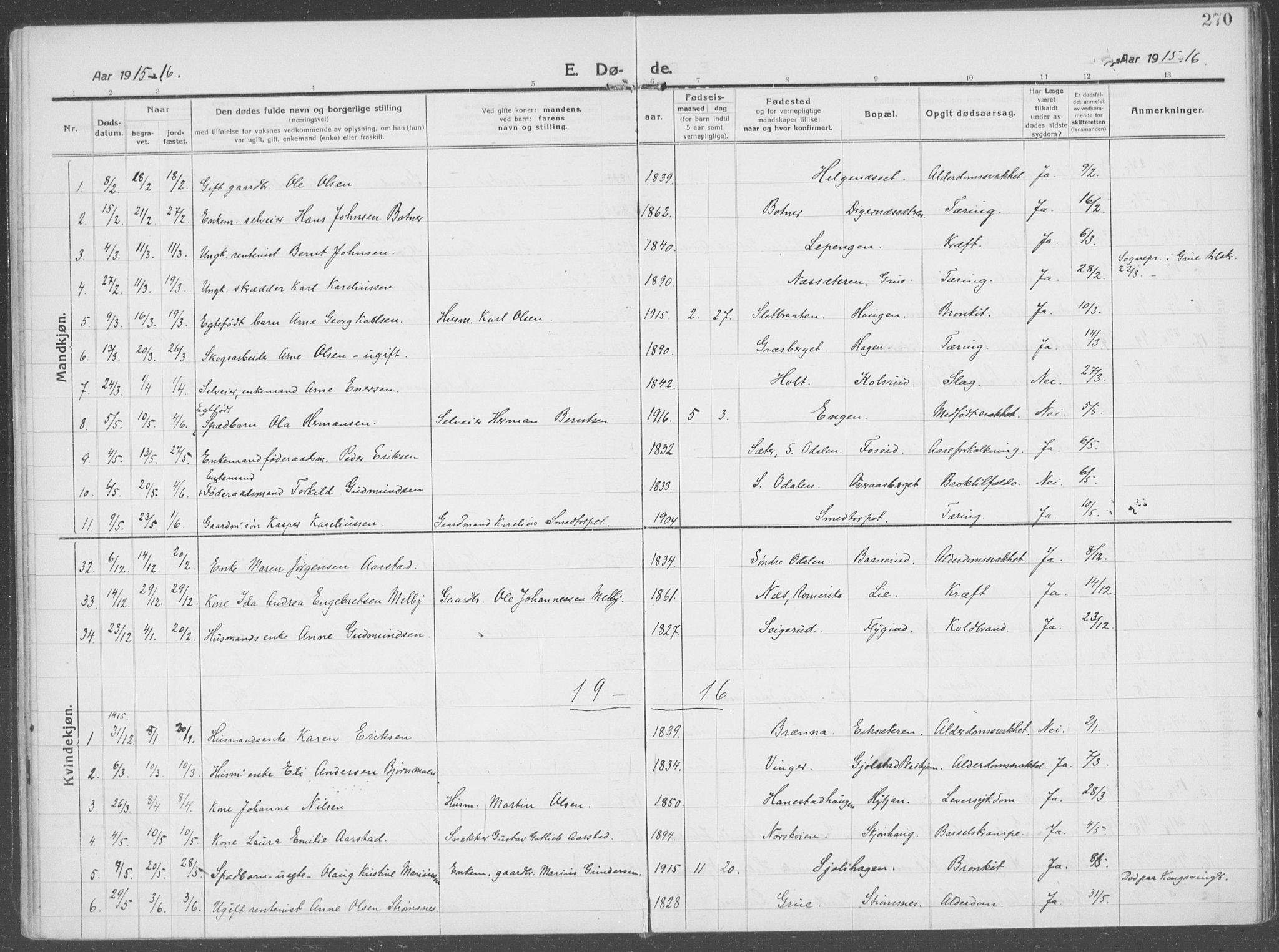 Brandval prestekontor, AV/SAH-PREST-034/H/Ha/Haa/L0004: Parish register (official) no. 4, 1910-1924, p. 270