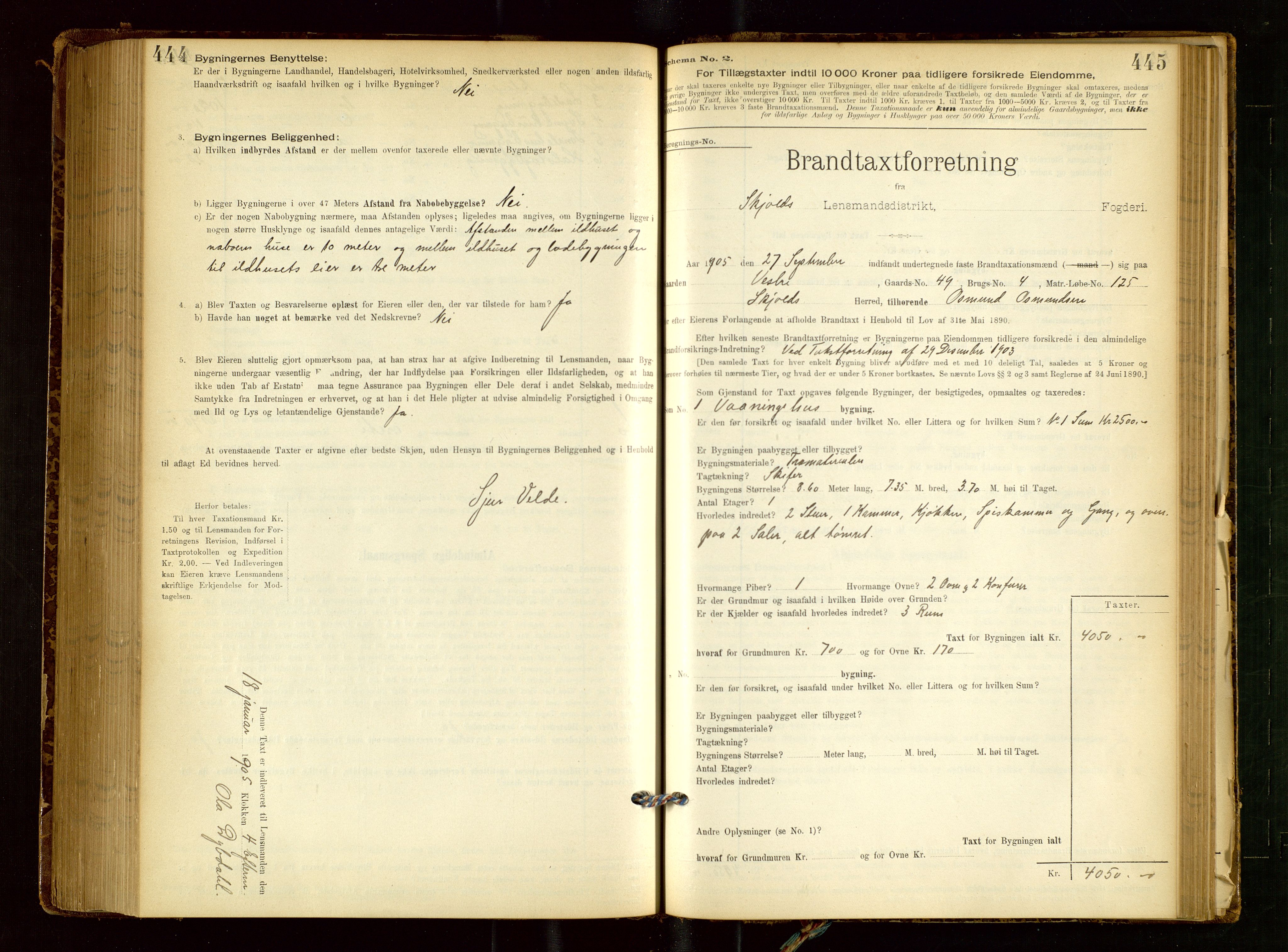 Skjold lensmannskontor, AV/SAST-A-100182/Gob/L0001: "Brandtaxationsprotokol for Skjold Lensmandsdistrikt Ryfylke Fogderi", 1894-1939, p. 444-445