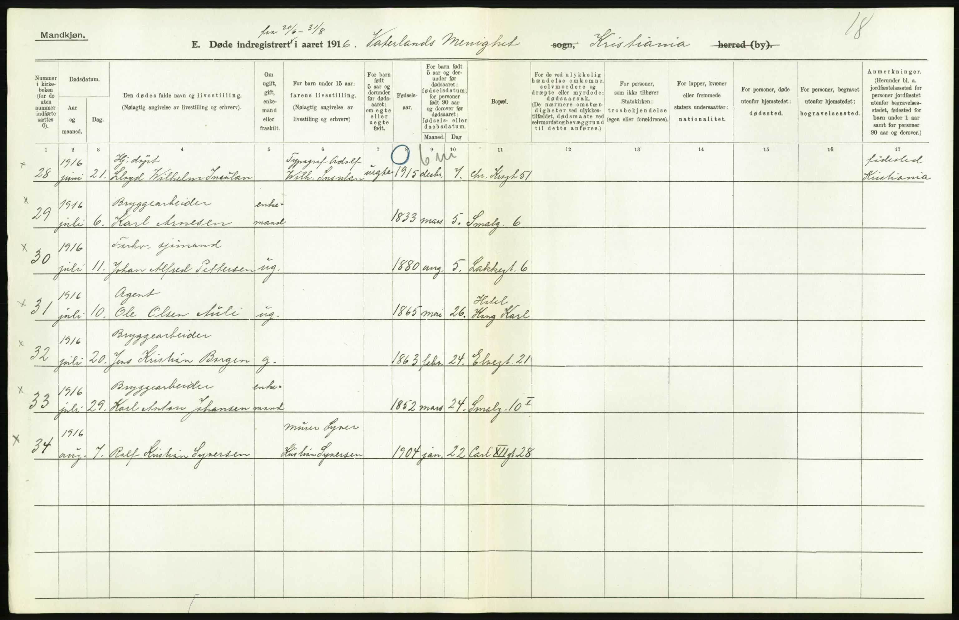 Statistisk sentralbyrå, Sosiodemografiske emner, Befolkning, AV/RA-S-2228/D/Df/Dfb/Dfbf/L0009: Kristiania: Døde., 1916, p. 446