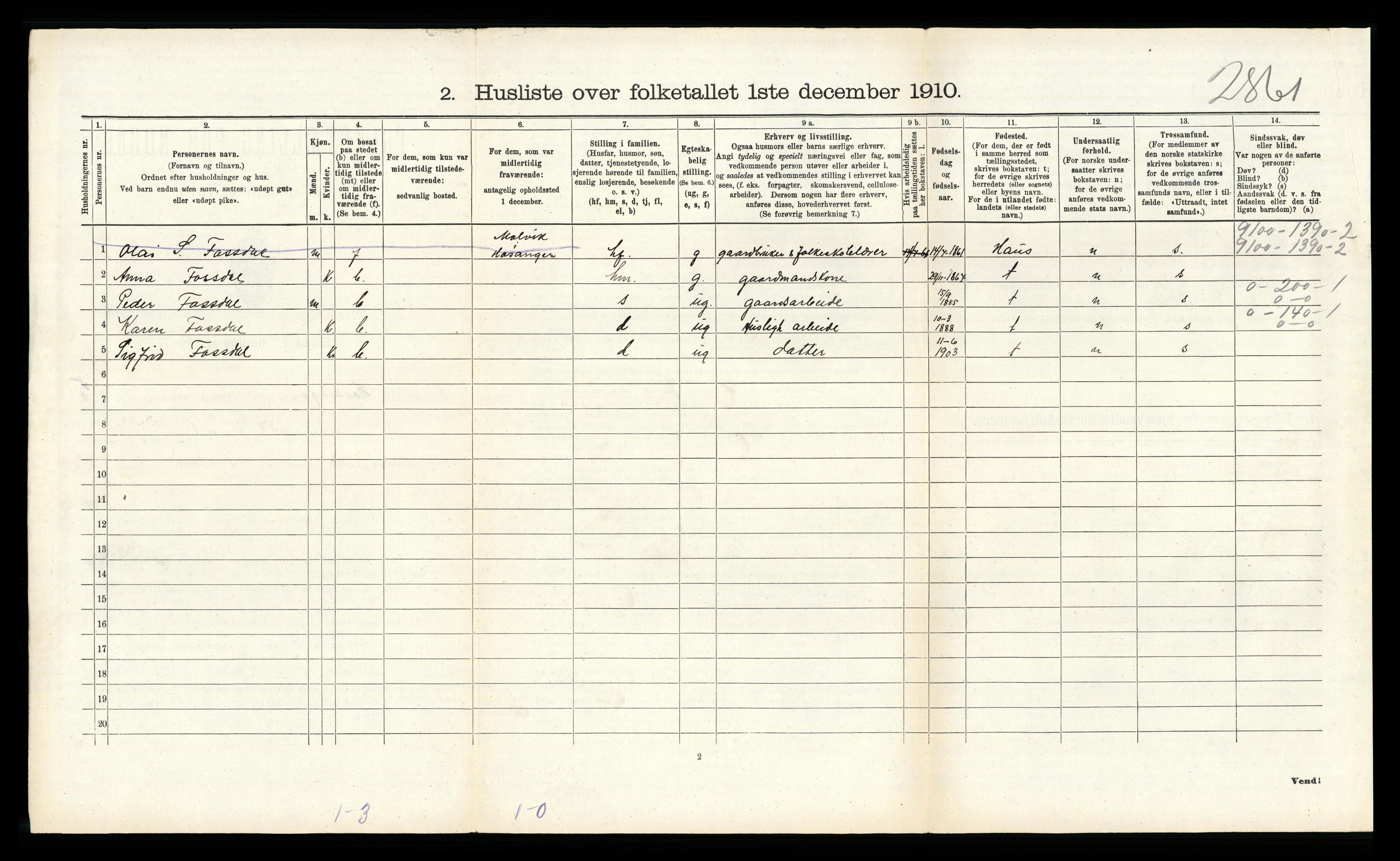 RA, 1910 census for Hosanger, 1910, p. 467