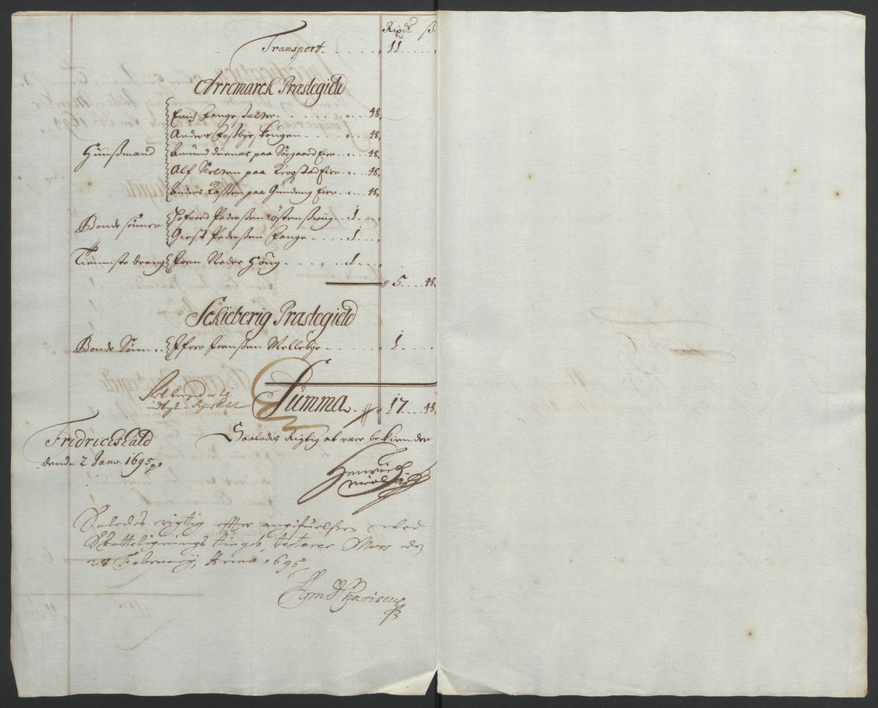 Rentekammeret inntil 1814, Reviderte regnskaper, Fogderegnskap, AV/RA-EA-4092/R01/L0012: Fogderegnskap Idd og Marker, 1694-1695, p. 103