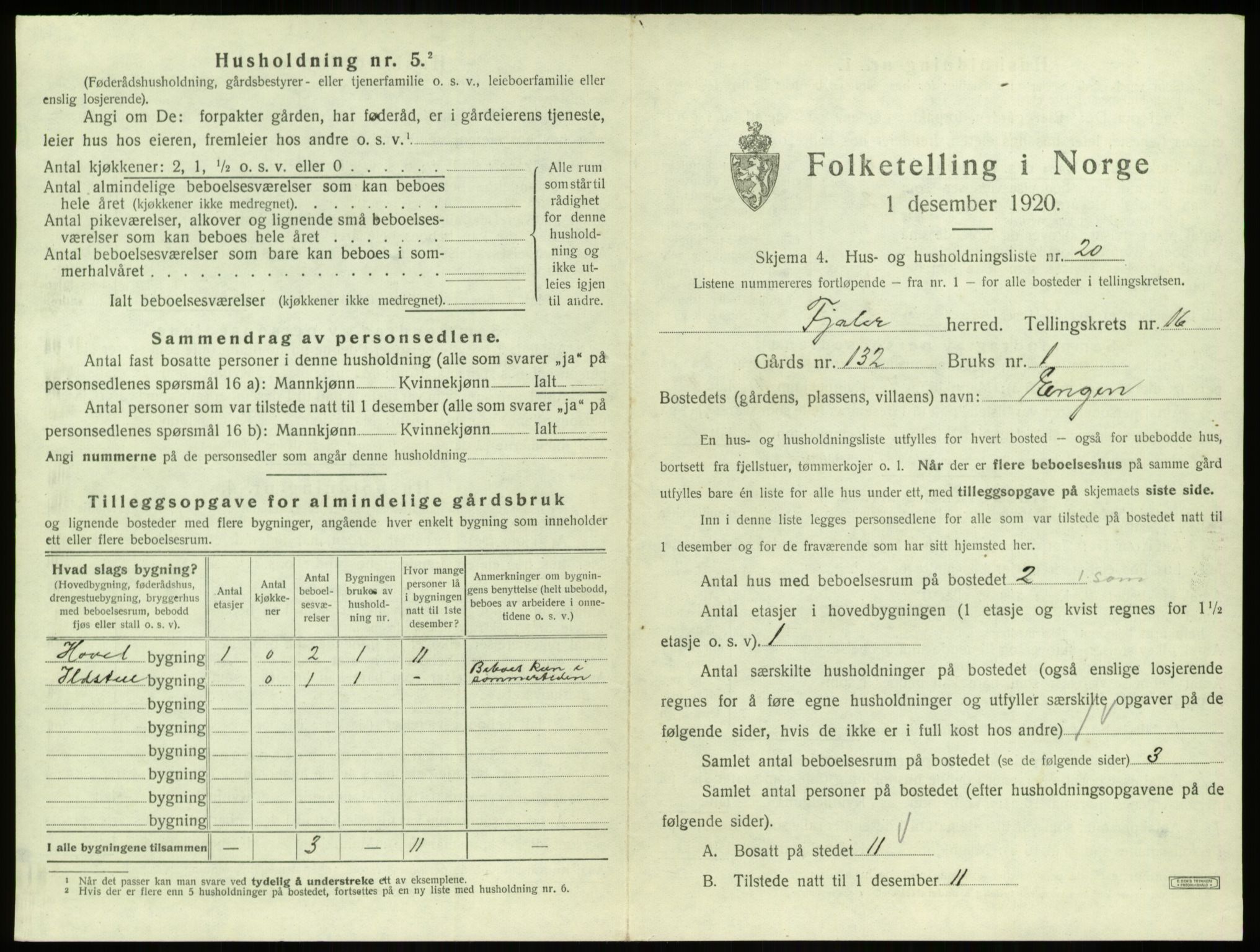 SAB, 1920 census for Fjaler, 1920, p. 1307