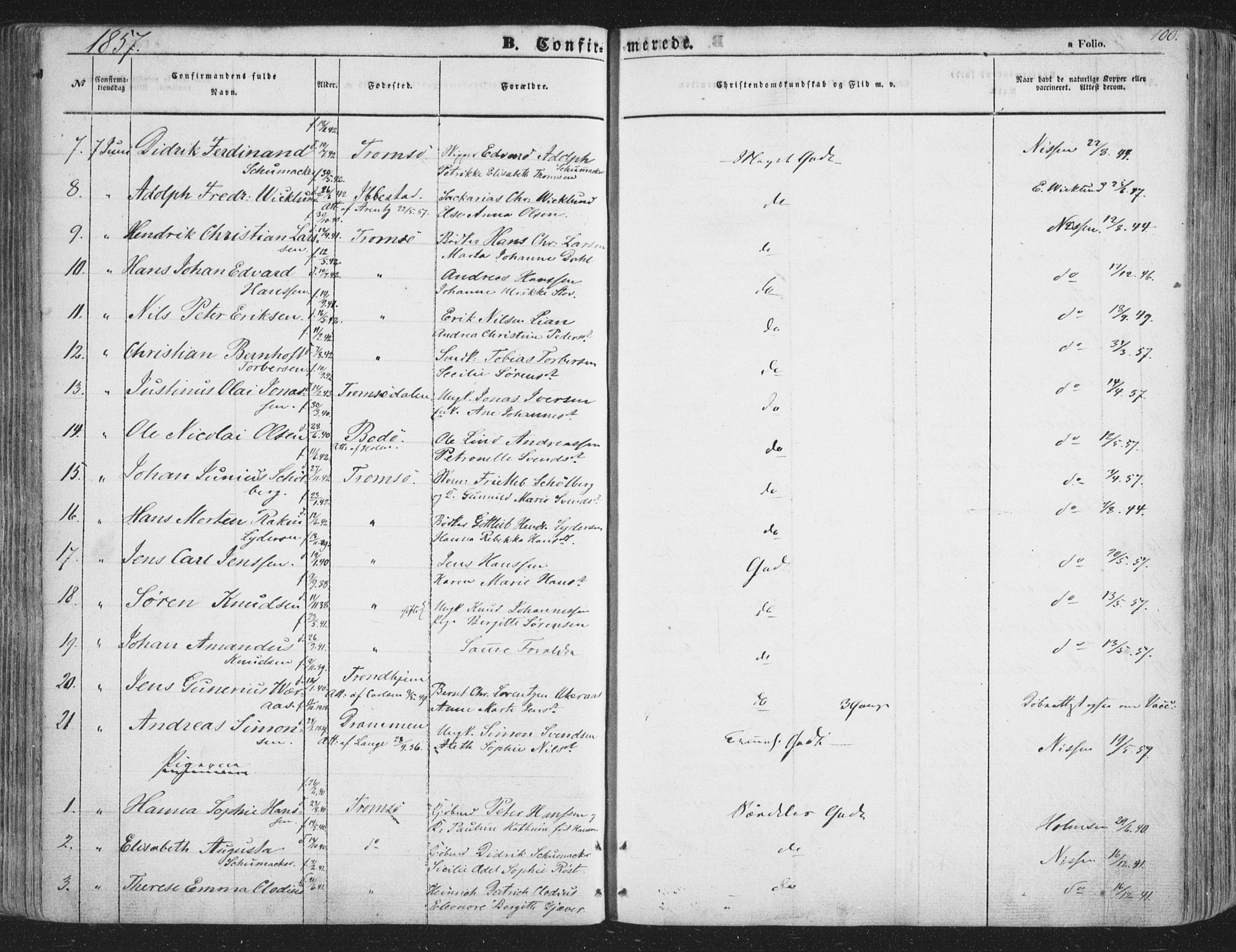 Tromsø sokneprestkontor/stiftsprosti/domprosti, AV/SATØ-S-1343/G/Ga/L0011kirke: Parish register (official) no. 11, 1856-1865, p. 100