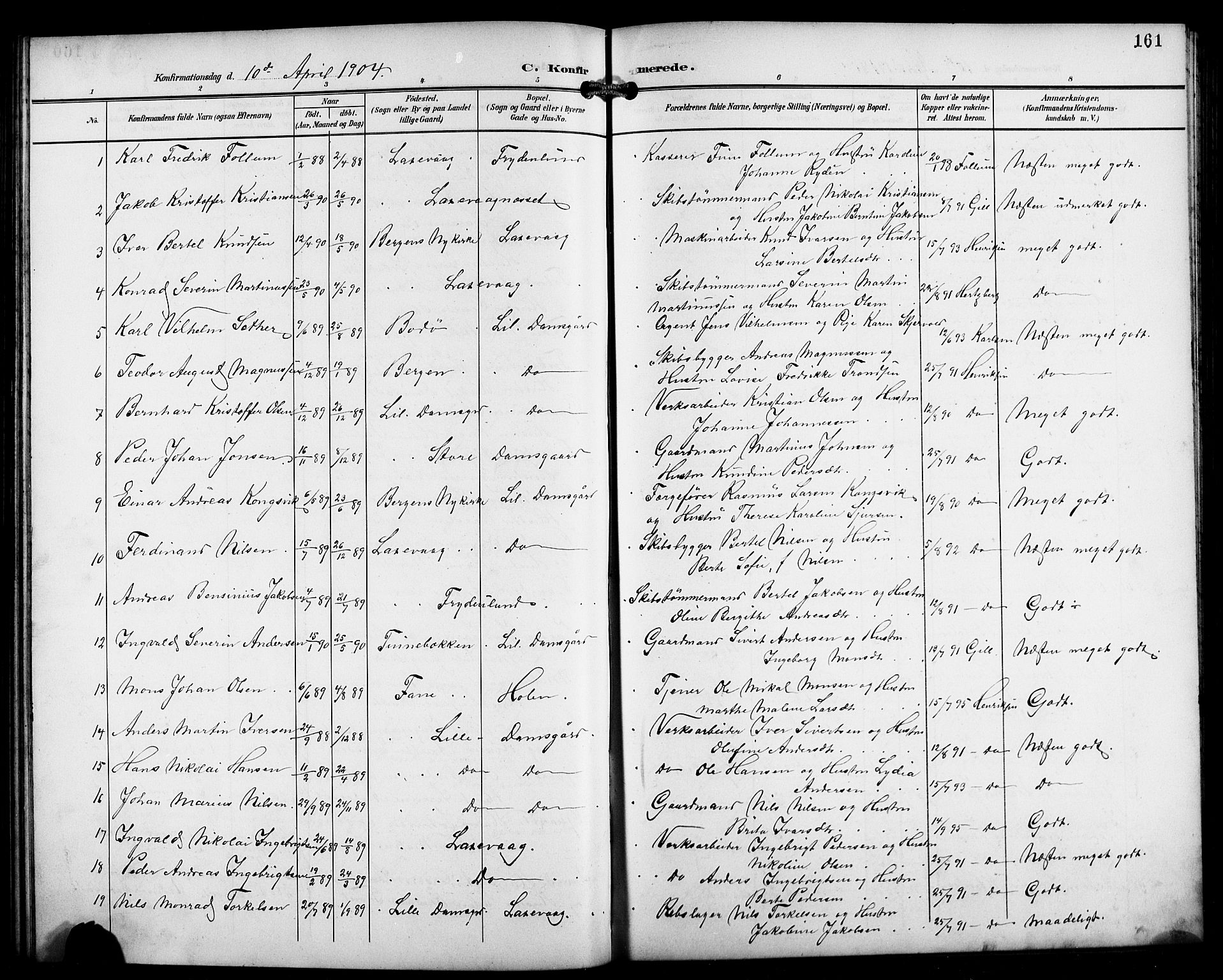 Laksevåg Sokneprestembete, SAB/A-76501/H/Ha/Hab/Haba/L0004: Parish register (copy) no. A 4, 1899-1909, p. 161