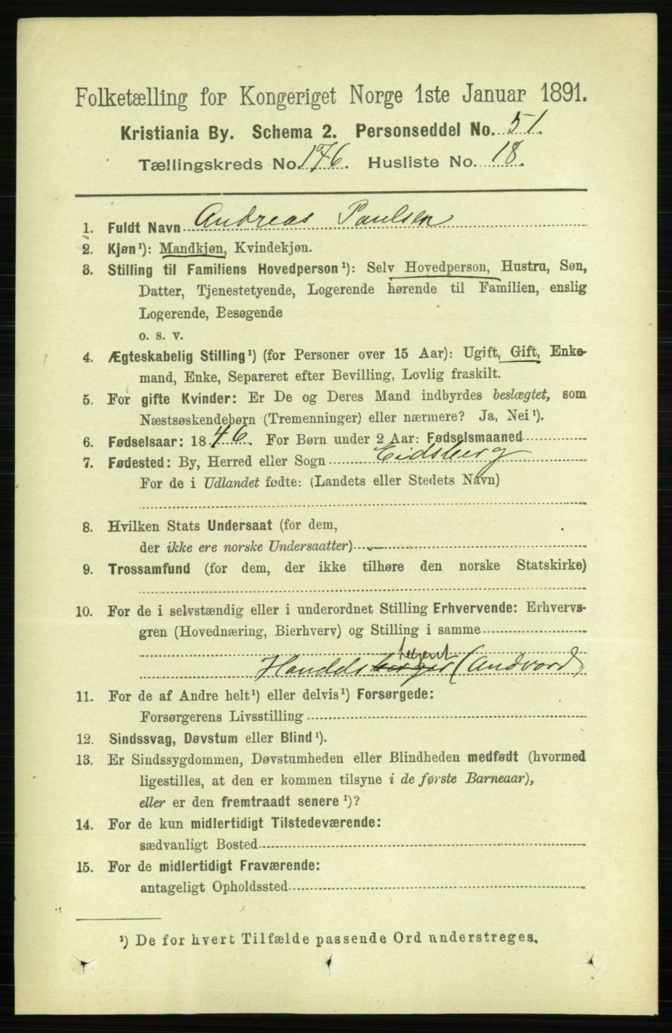 RA, 1891 census for 0301 Kristiania, 1891, p. 106172