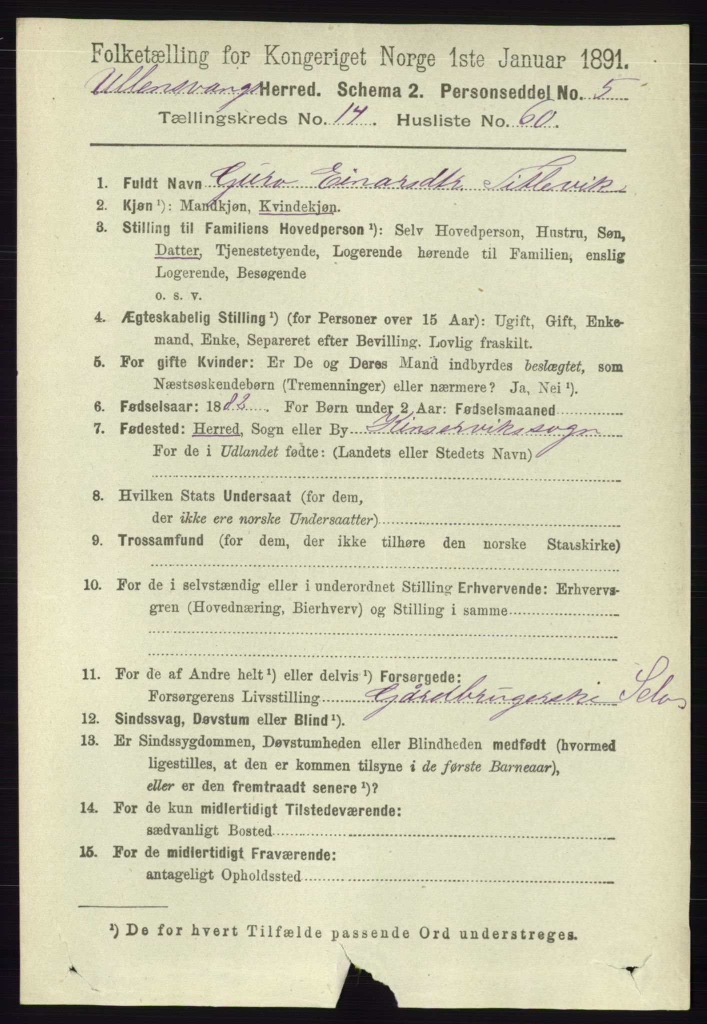 RA, 1891 census for 1230 Ullensvang, 1891, p. 5851
