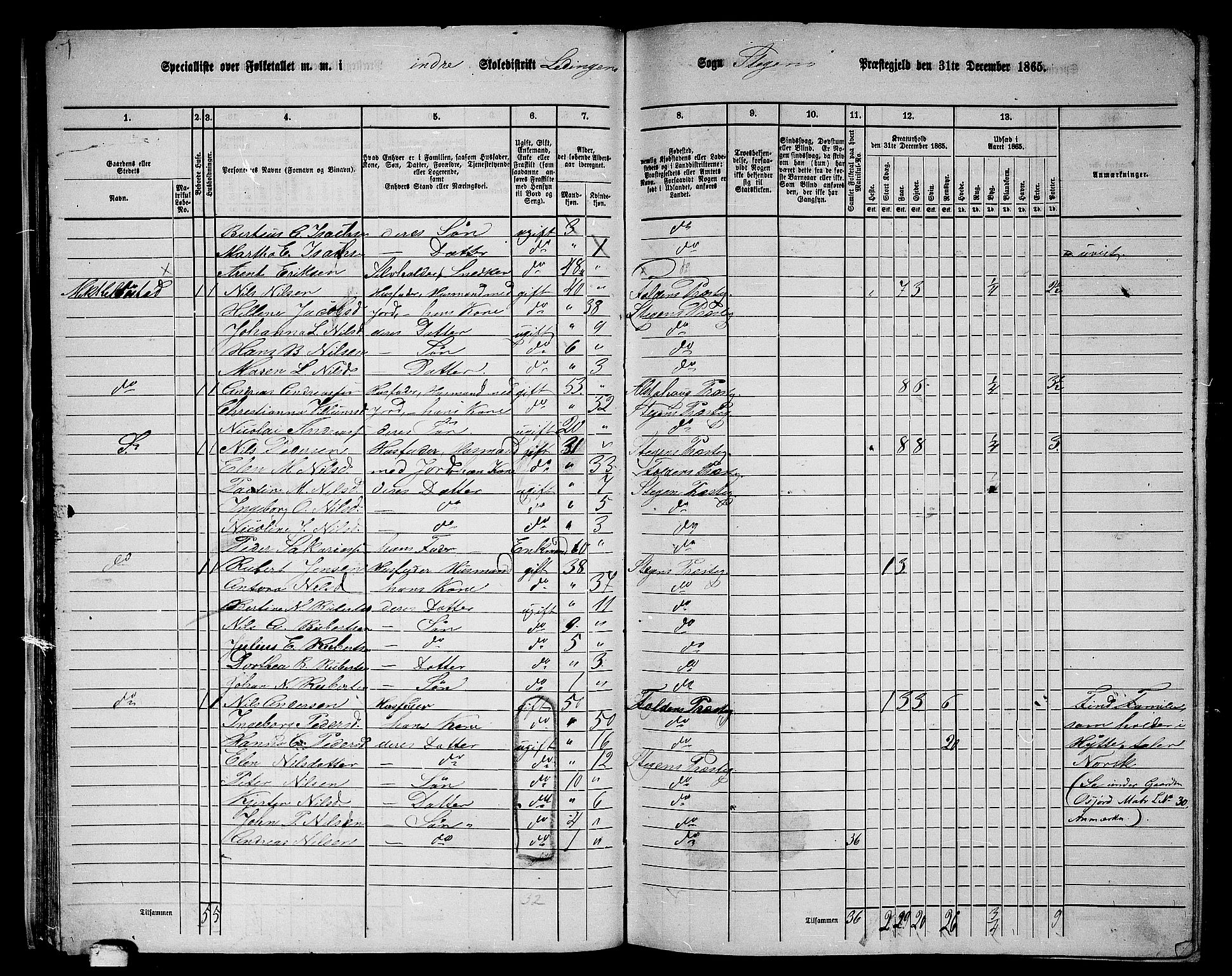 RA, 1865 census for Steigen, 1865, p. 27