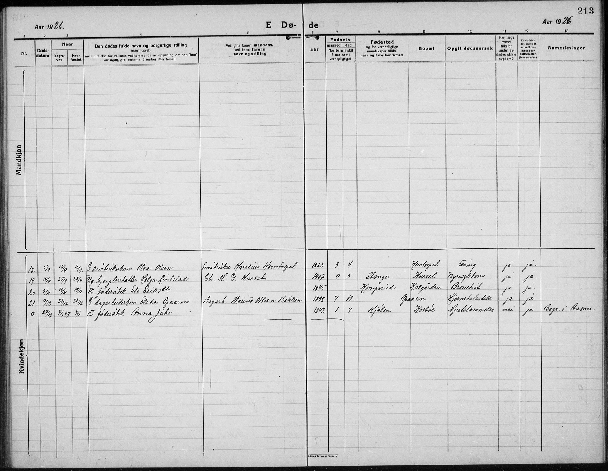 Hof prestekontor, SAH/PREST-038/H/Ha/Hab/L0002: Parish register (copy) no. 2, 1915-1934, p. 213