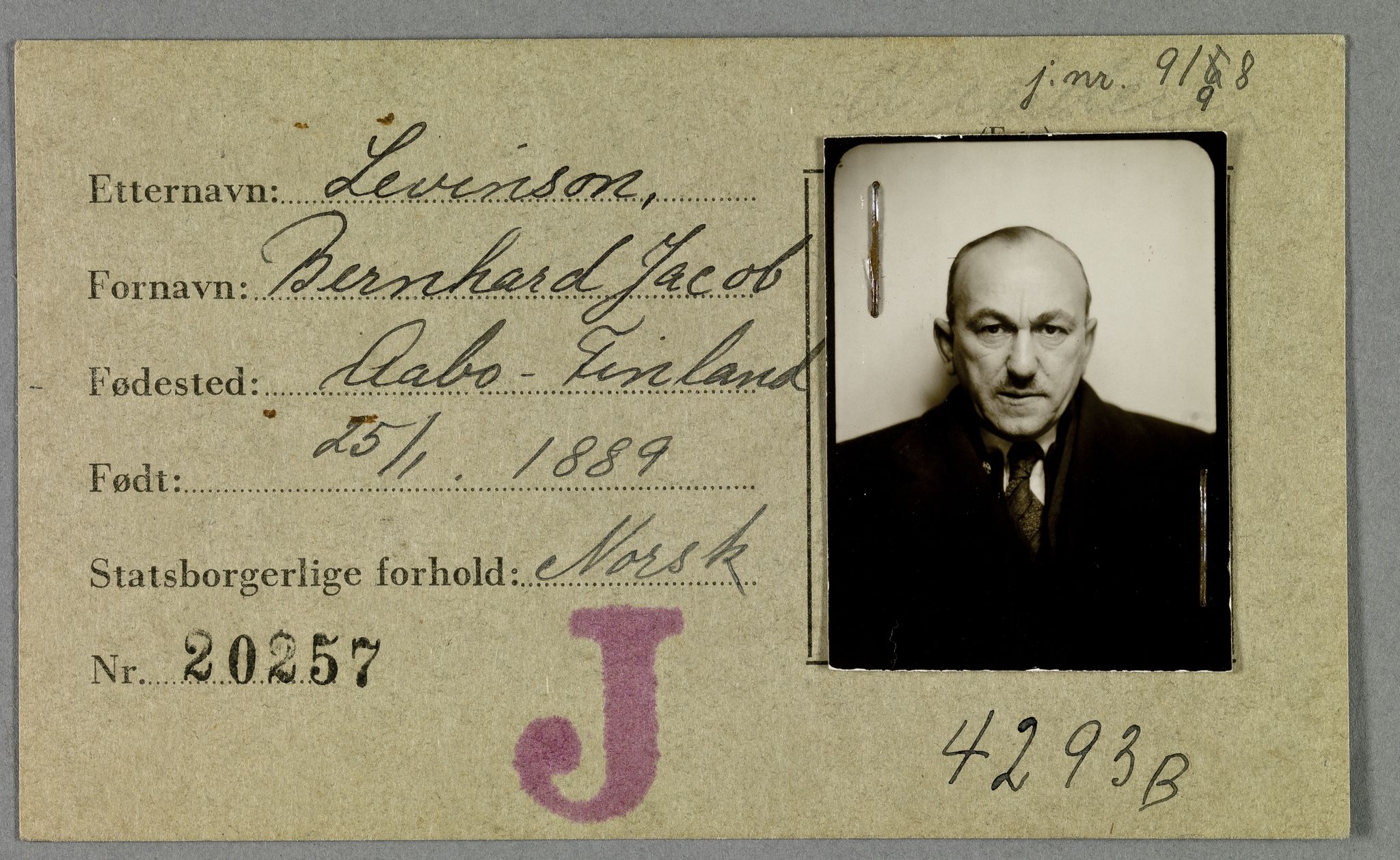 Sosialdepartementet, Våre Falne, RA/S-1708/E/Ee/L0021A: Fotografier av jøder på legitimasjonskort (1941-42), 1941-1942, p. 233