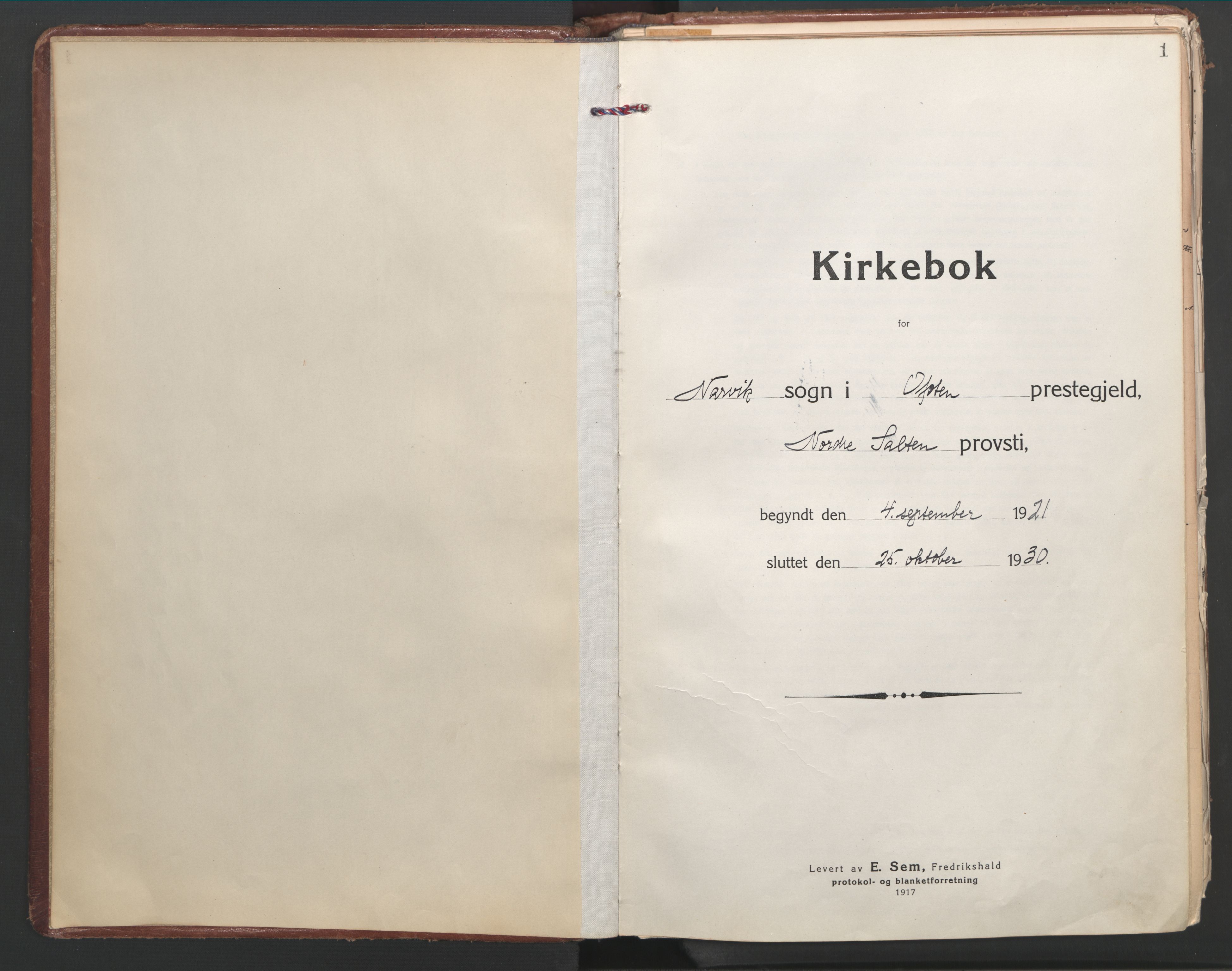 Ministerialprotokoller, klokkerbøker og fødselsregistre - Nordland, AV/SAT-A-1459/871/L1003: Parish register (official) no. 871A19, 1921-1930, p. 1