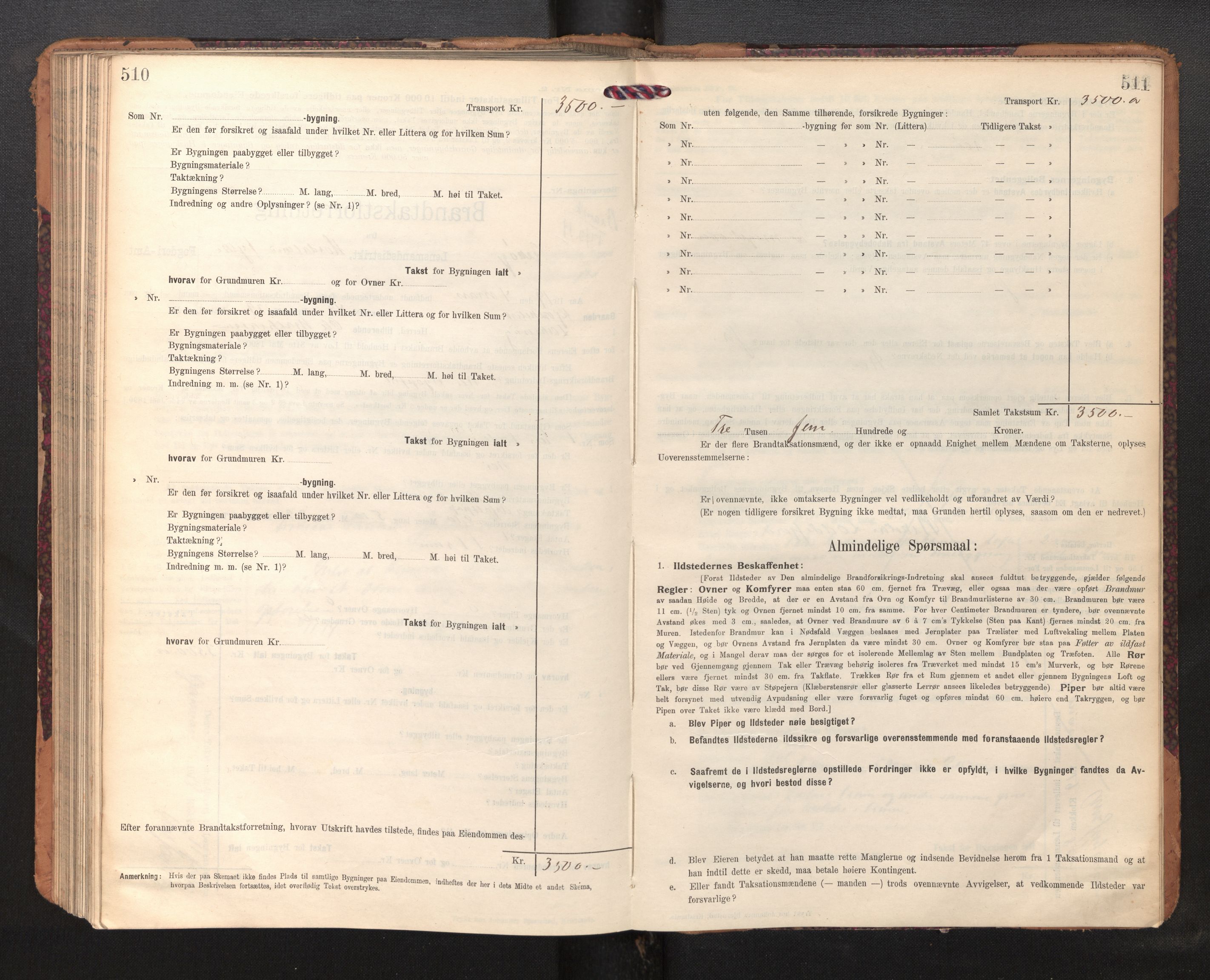 Lensmannen i Askøy, AV/SAB-A-31001/0012/L0007: Branntakstprotokoll, skjematakst, 1910-1919, p. 510-511