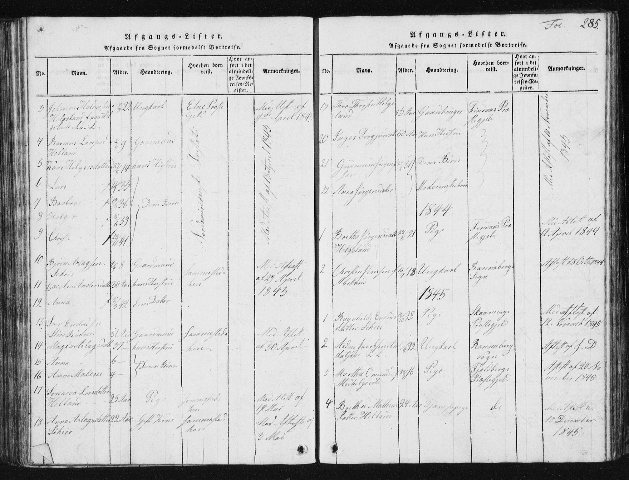 Vikedal sokneprestkontor, SAST/A-101840/01/V: Parish register (copy) no. B 2, 1816-1863, p. 285