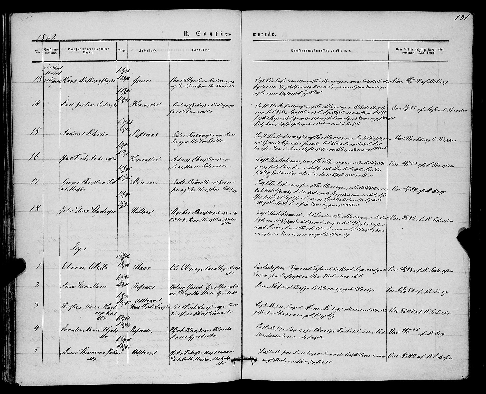 Kvæfjord sokneprestkontor, SATØ/S-1323/G/Ga/Gaa/L0004kirke: Parish register (official) no. 4, 1857-1877, p. 131