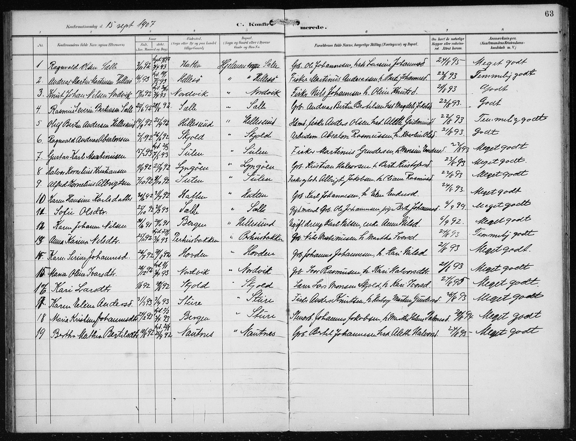 Herdla Sokneprestembete, AV/SAB-A-75701/H/Haa: Parish register (official) no. B 1, 1902-1921, p. 63