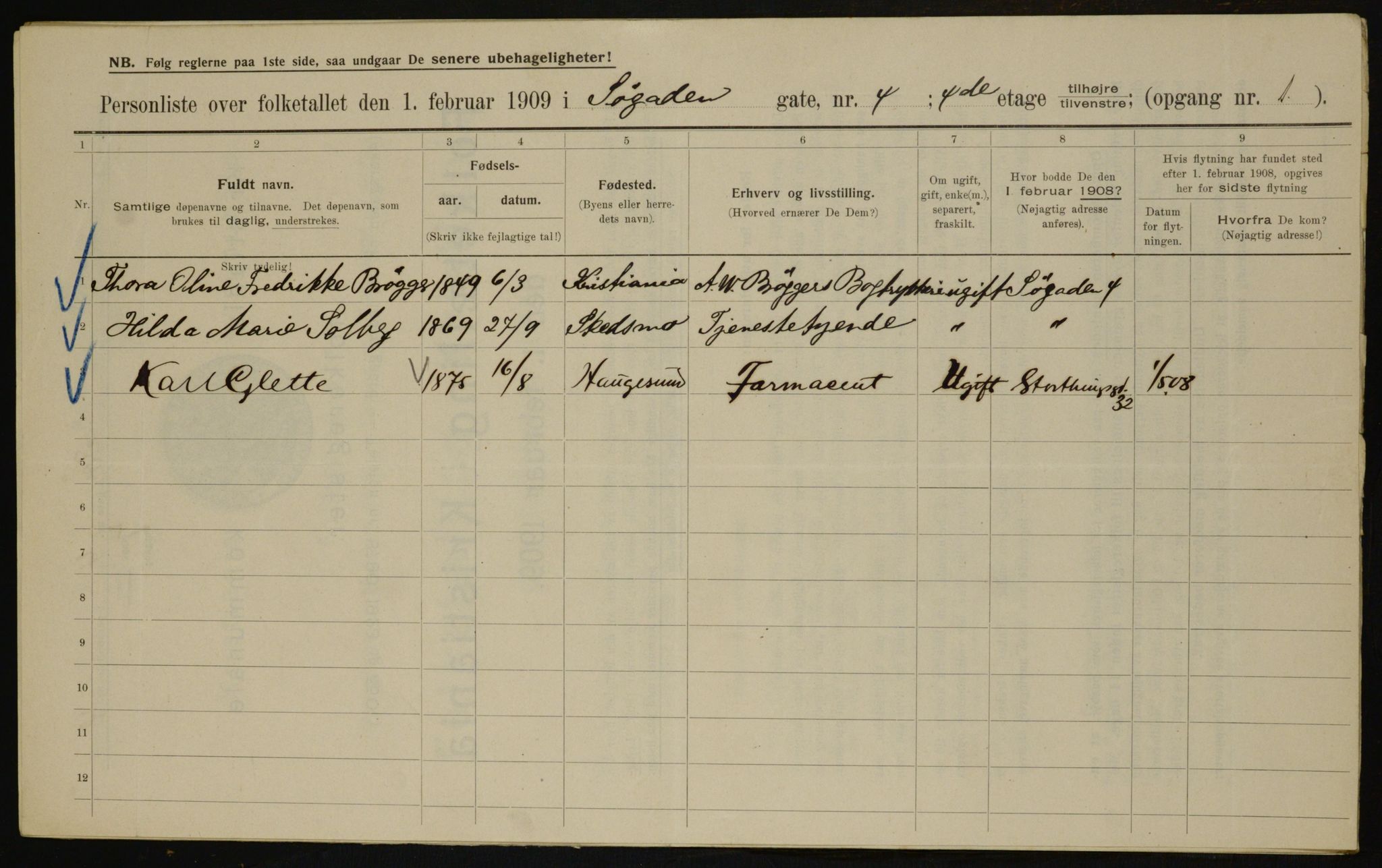 OBA, Municipal Census 1909 for Kristiania, 1909, p. 96173