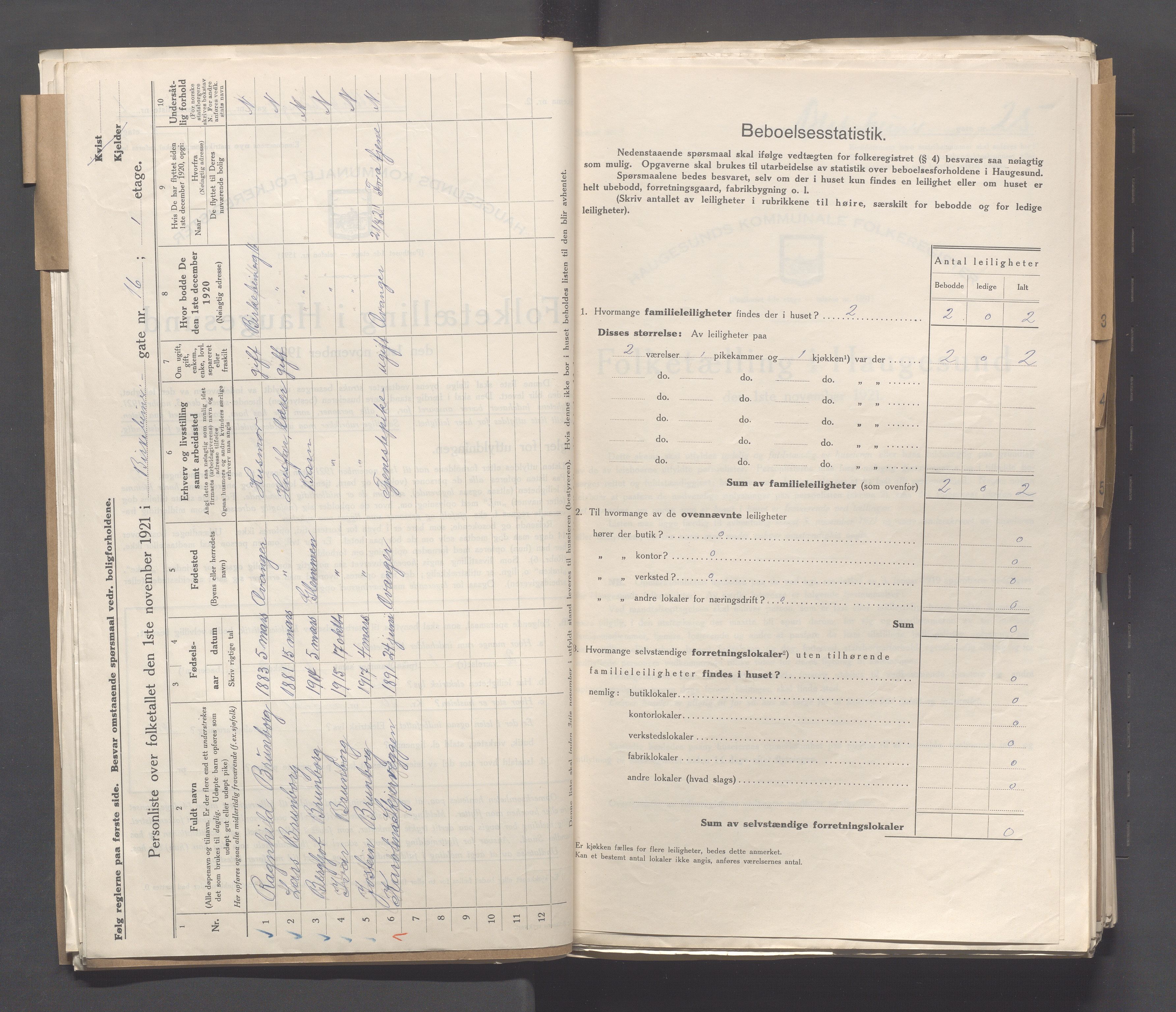 IKAR, Local census 1.11.1921 for Haugesund, 1921, p. 124