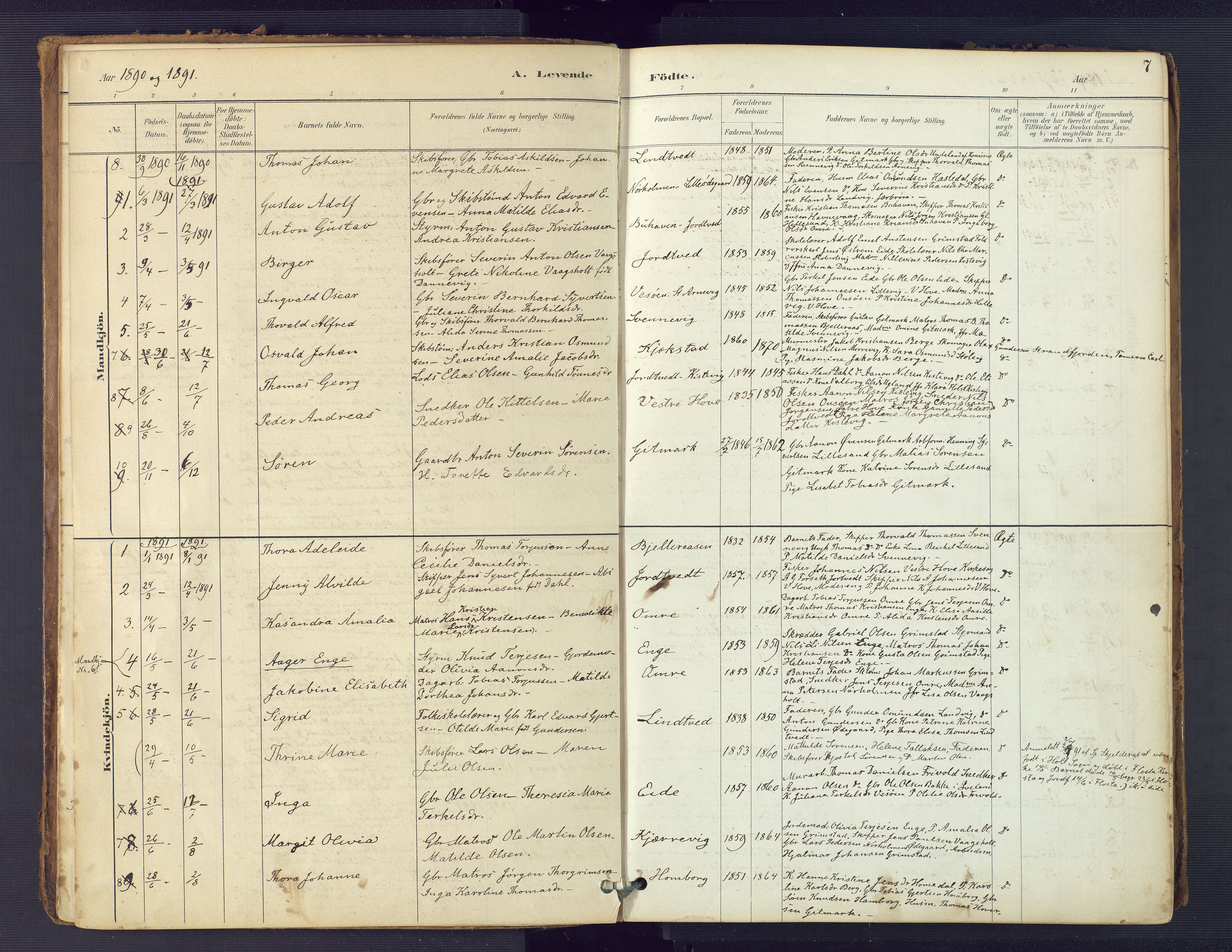 Hommedal sokneprestkontor, SAK/1111-0023/F/Fa/Faa/L0003: Parish register (official) no. A 3, 1885-1916, p. 7