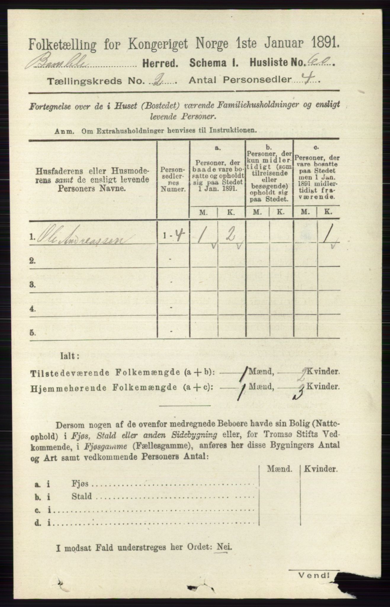 RA, 1891 census for 0814 Bamble, 1891, p. 1001