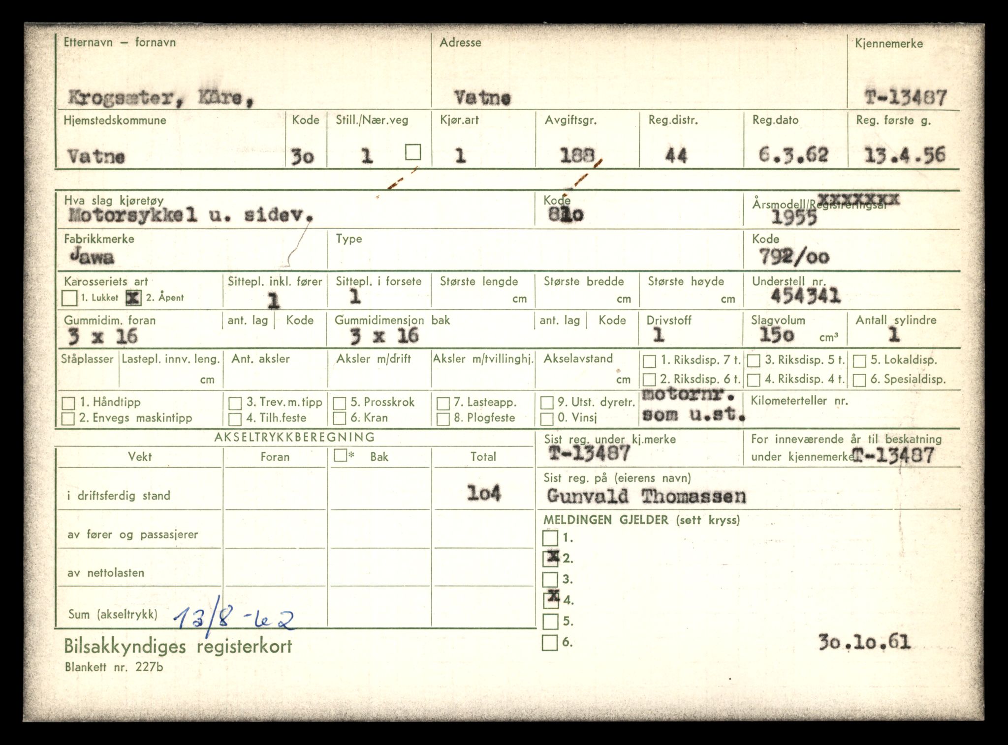 Møre og Romsdal vegkontor - Ålesund trafikkstasjon, AV/SAT-A-4099/F/Fe/L0039: Registreringskort for kjøretøy T 13361 - T 13530, 1927-1998, p. 2187