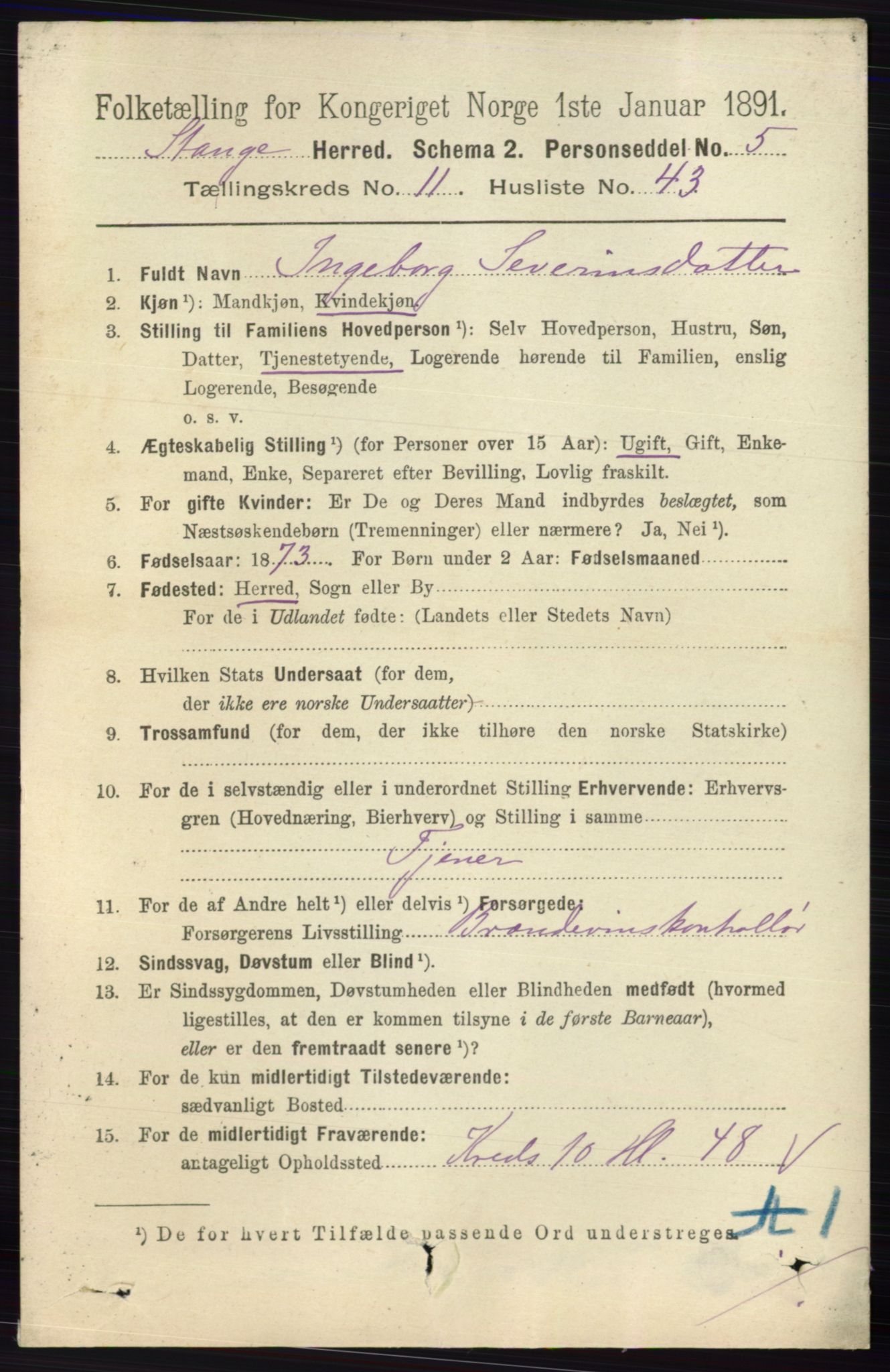 RA, 1891 census for 0417 Stange, 1891, p. 7729