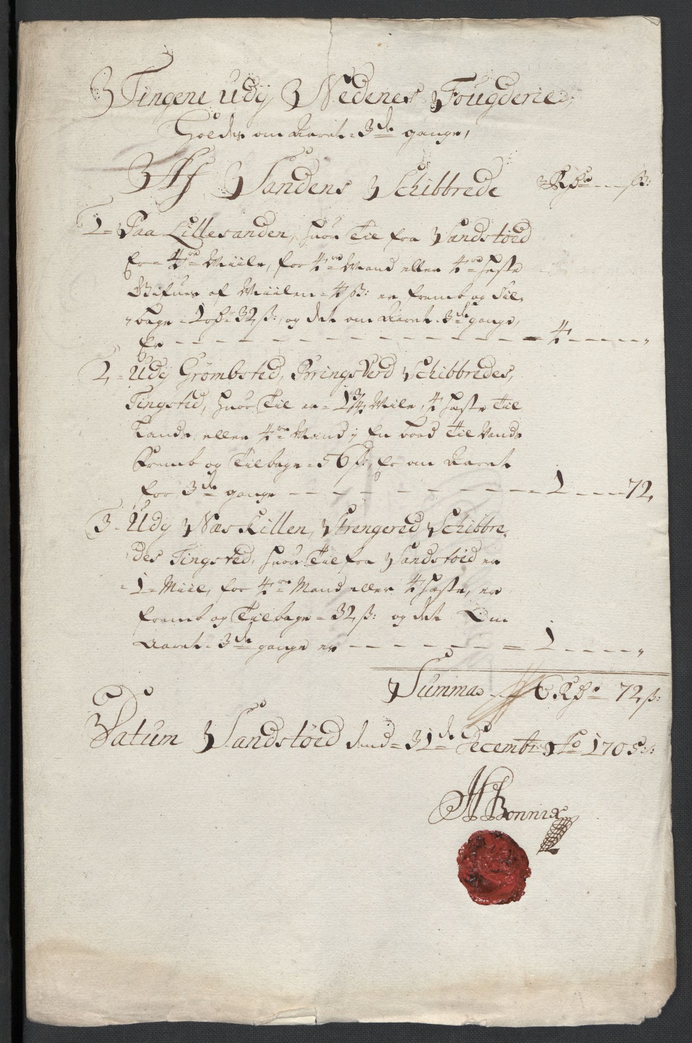 Rentekammeret inntil 1814, Reviderte regnskaper, Fogderegnskap, RA/EA-4092/R39/L2317: Fogderegnskap Nedenes, 1704-1705, p. 509