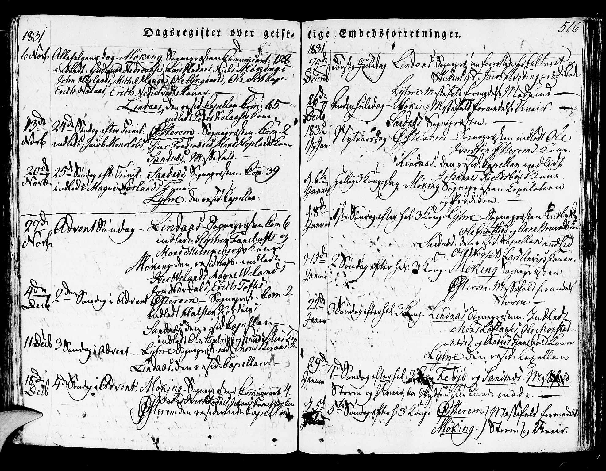 Lindås Sokneprestembete, SAB/A-76701/H/Haa: Parish register (official) no. A 8, 1823-1836, p. 516