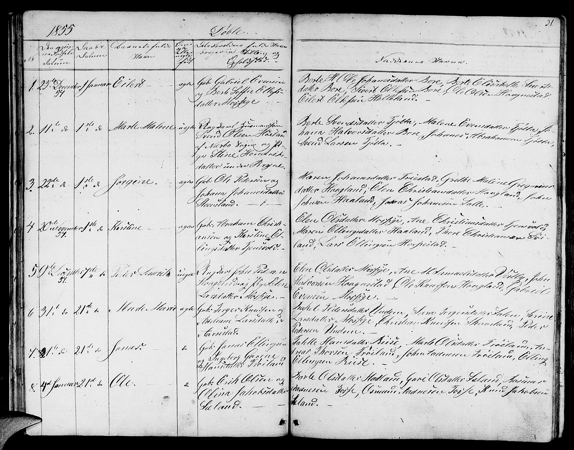 Lye sokneprestkontor, SAST/A-101794/001/30BB/L0002: Parish register (copy) no. B 2, 1852-1867, p. 31
