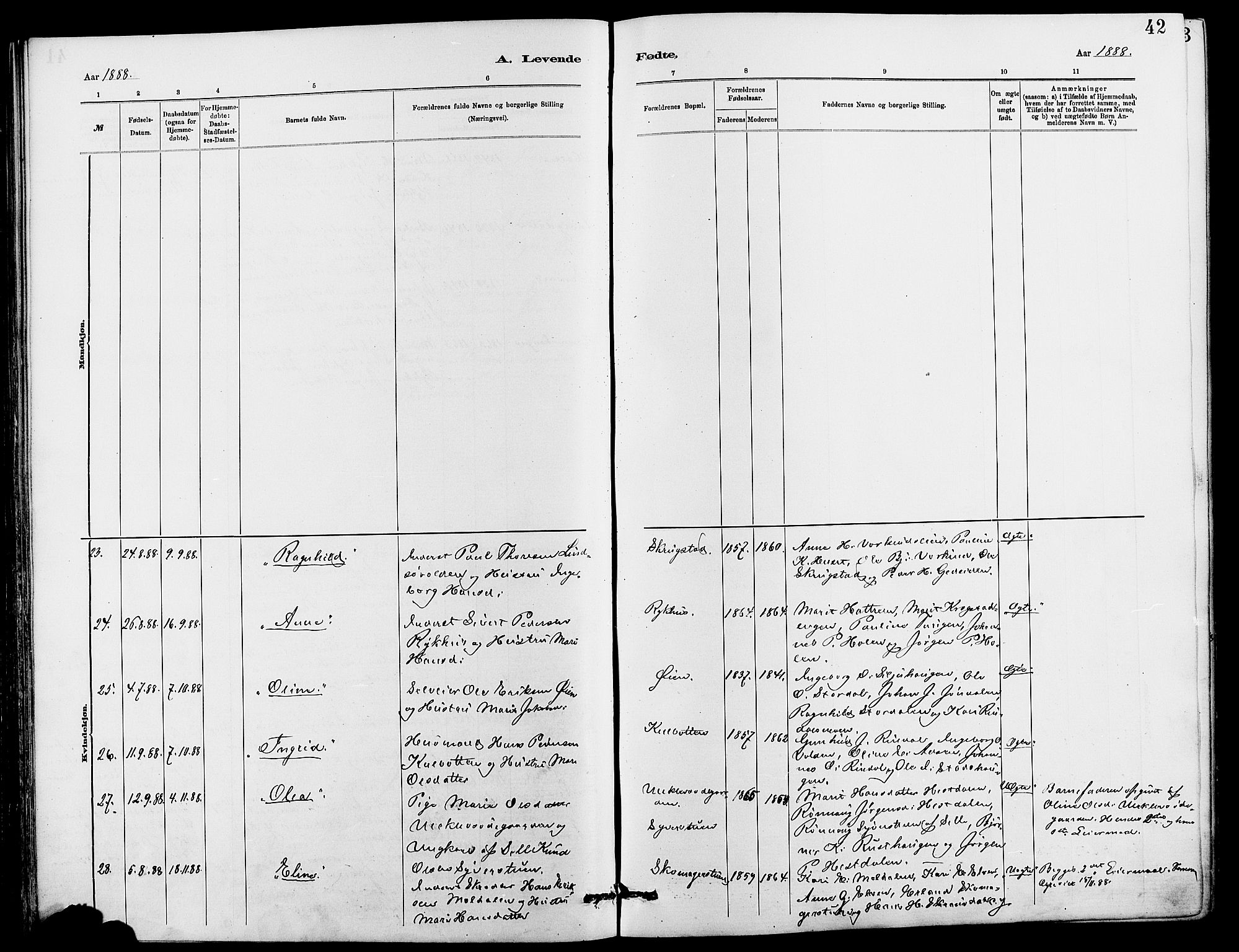 Dovre prestekontor, SAH/PREST-066/H/Ha/Hab/L0002: Parish register (copy) no. 2, 1881-1907, p. 42