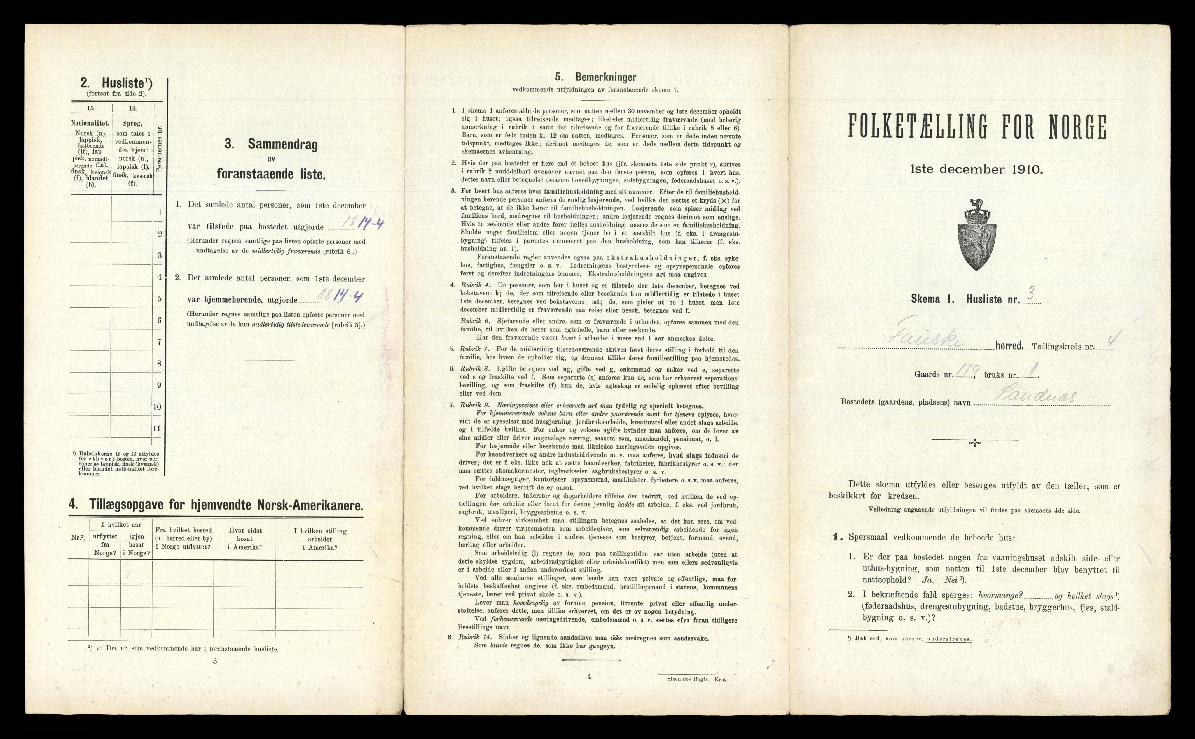 RA, 1910 census for Fauske, 1910, p. 212