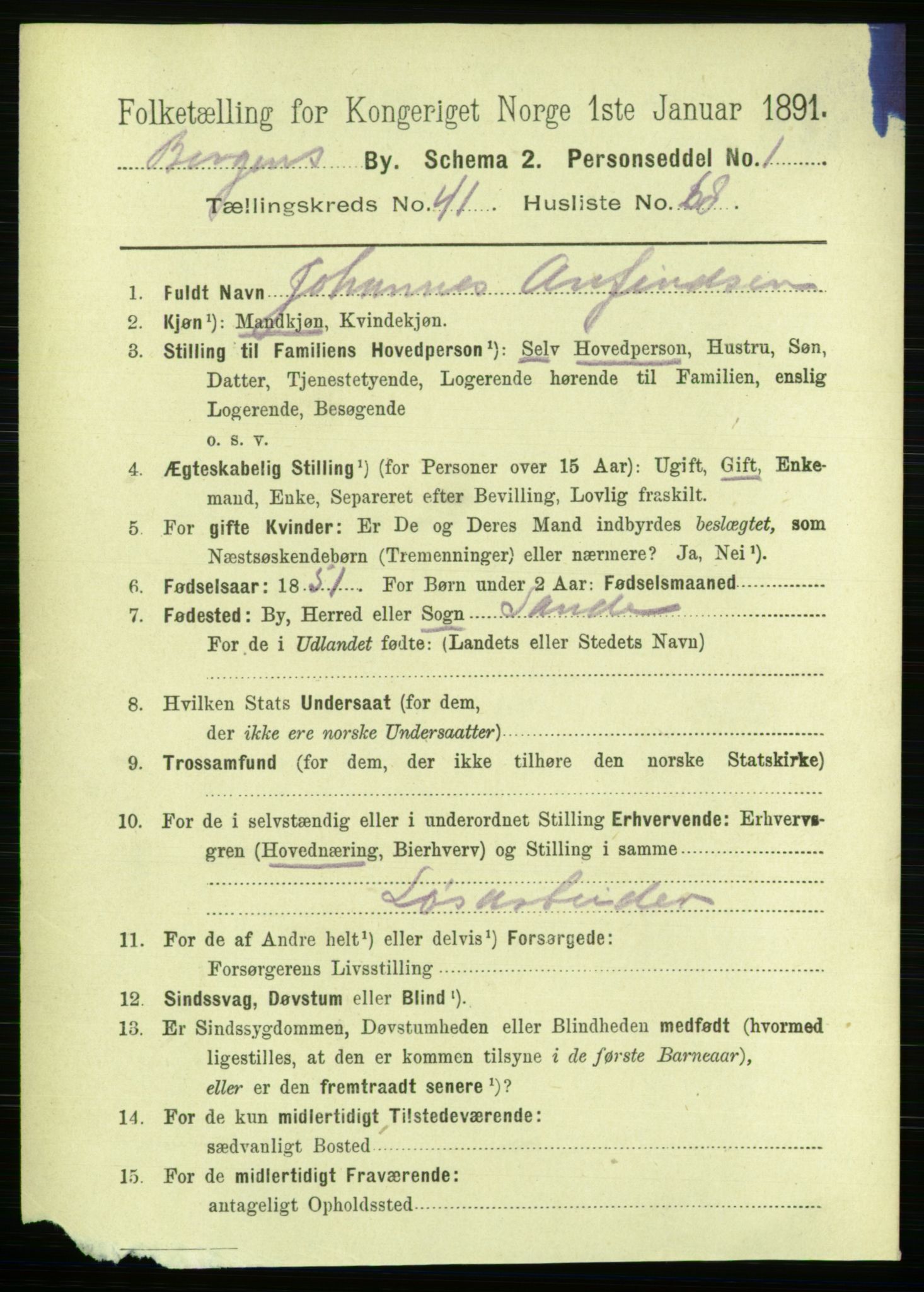 RA, 1891 Census for 1301 Bergen, 1891, p. 49699