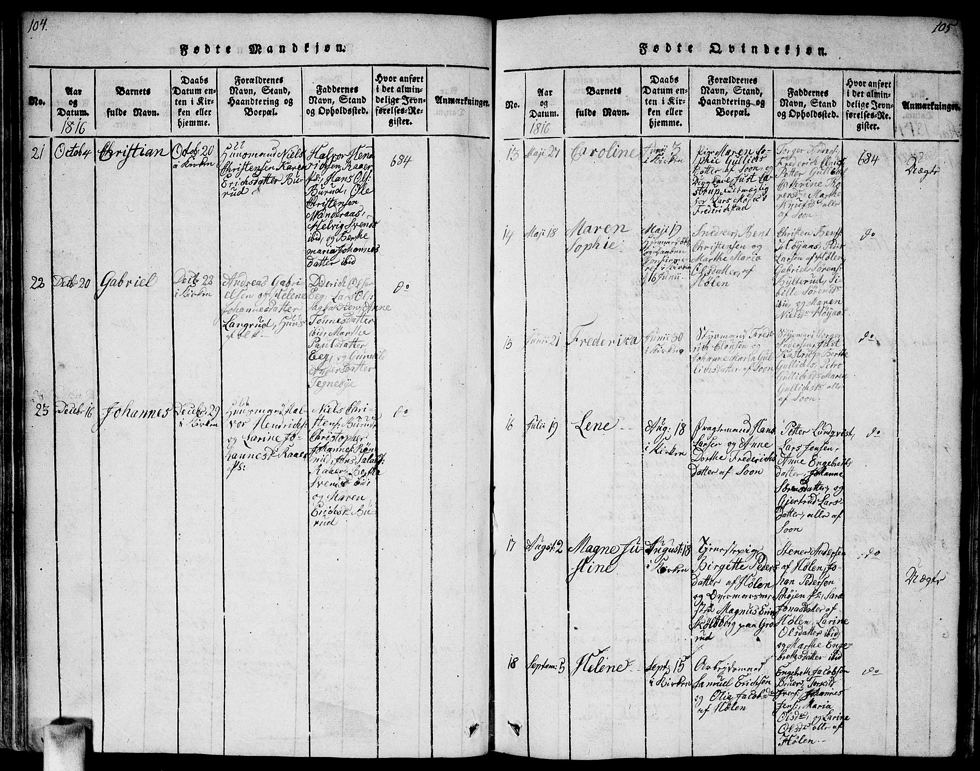 Vestby prestekontor Kirkebøker, SAO/A-10893/F/Fa/L0005: Parish register (official) no. I 5, 1814-1827, p. 104-105