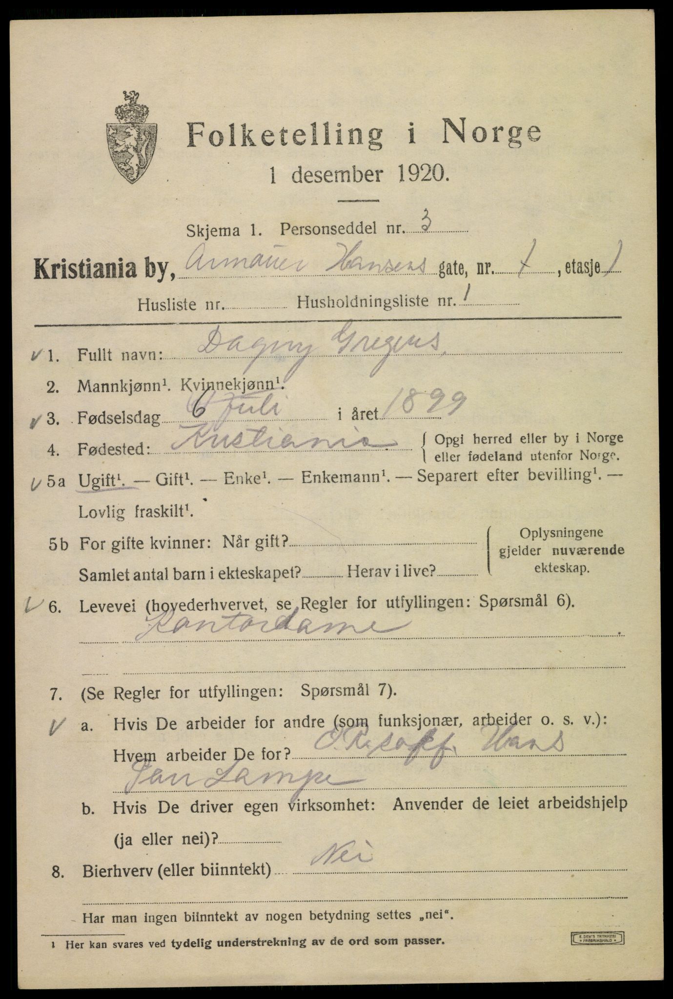 SAO, 1920 census for Kristiania, 1920, p. 145015