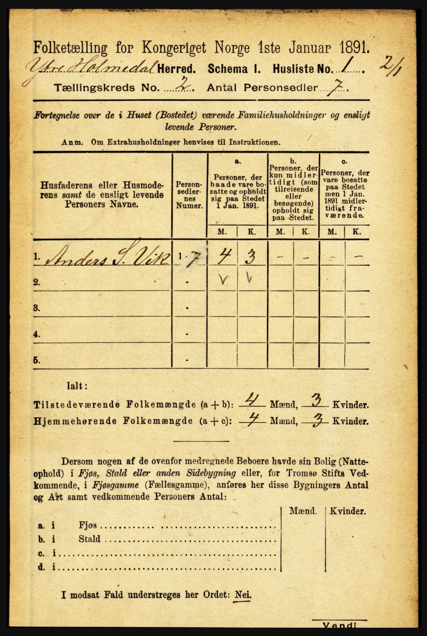 RA, 1891 census for 1429 Ytre Holmedal, 1891, p. 251