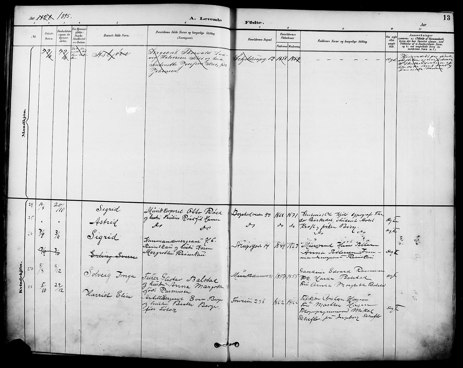 Garnisonsmenigheten Kirkebøker, SAO/A-10846/F/Fa/L0013: Parish register (official) no. 13, 1894-1904, p. 13