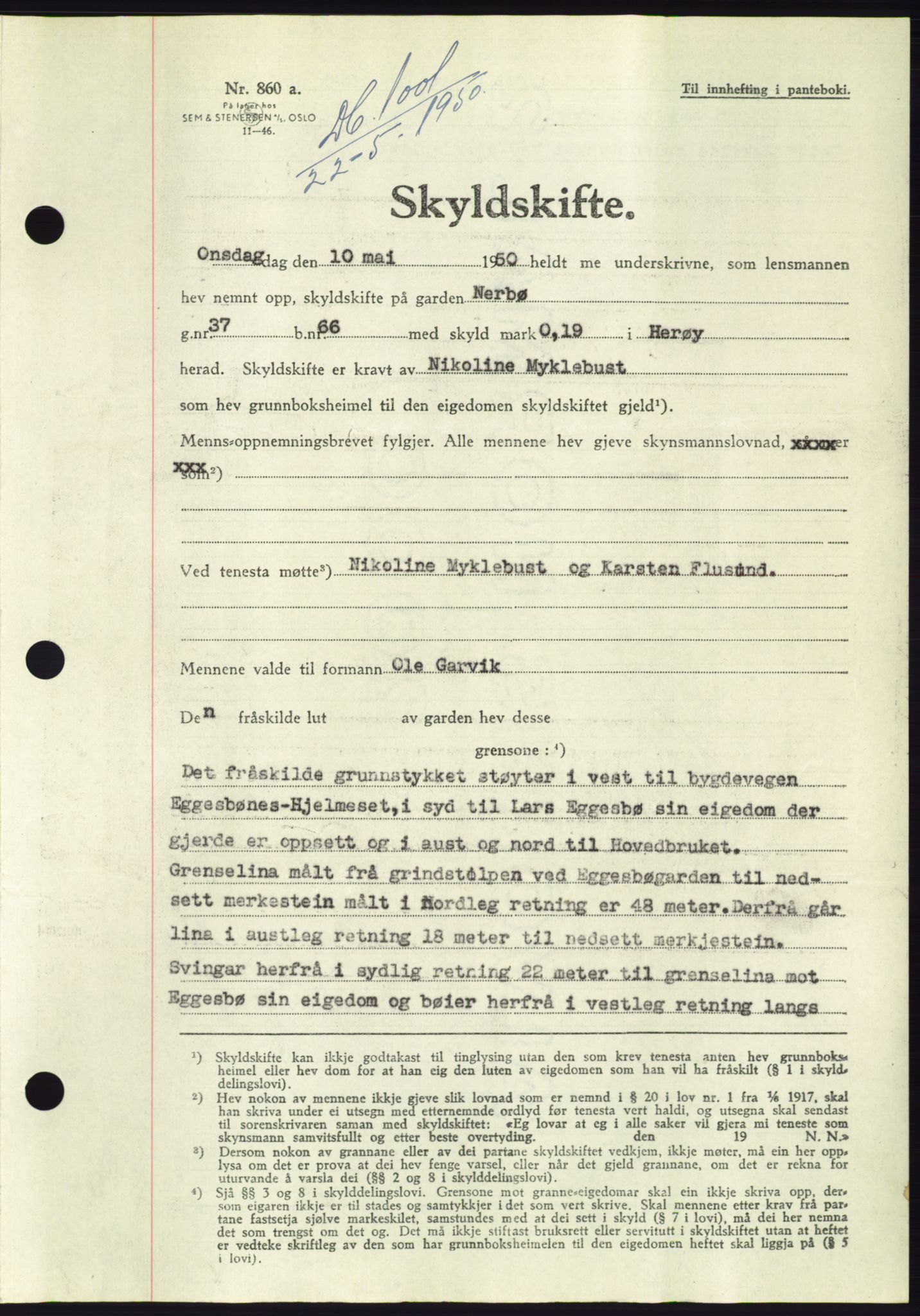 Søre Sunnmøre sorenskriveri, AV/SAT-A-4122/1/2/2C/L0087: Mortgage book no. 13A, 1950-1950, Diary no: : 1001/1950