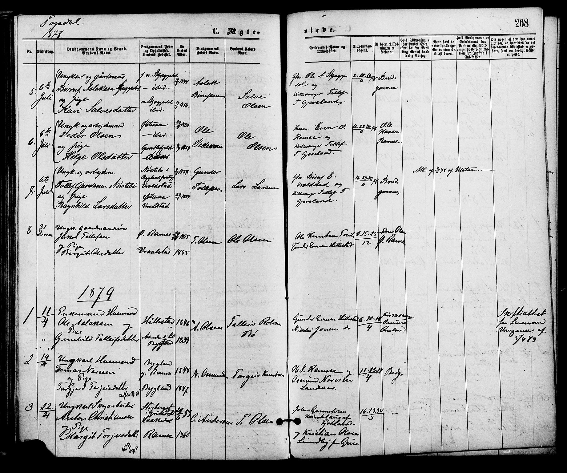 Åmli sokneprestkontor, SAK/1111-0050/F/Fa/Fac/L0009: Parish register (official) no. A 9 /3, 1869-1884, p. 268