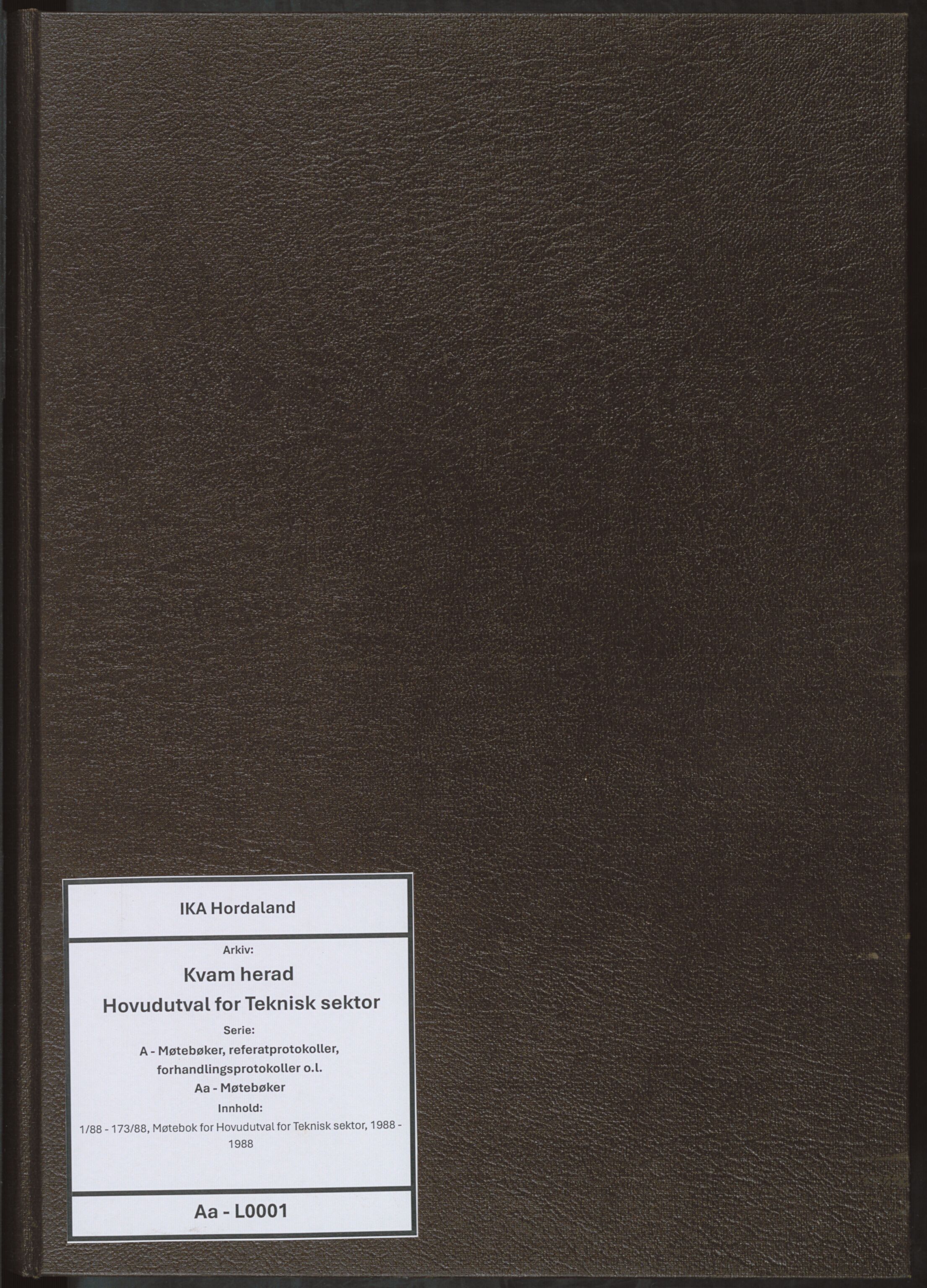 Kvam herad. Hovudutval for Teknisk sektor, IKAH/1238-513.1/A/Aa/L0001: Møtebok for Hovudutval for Teknisk sektor, 1988