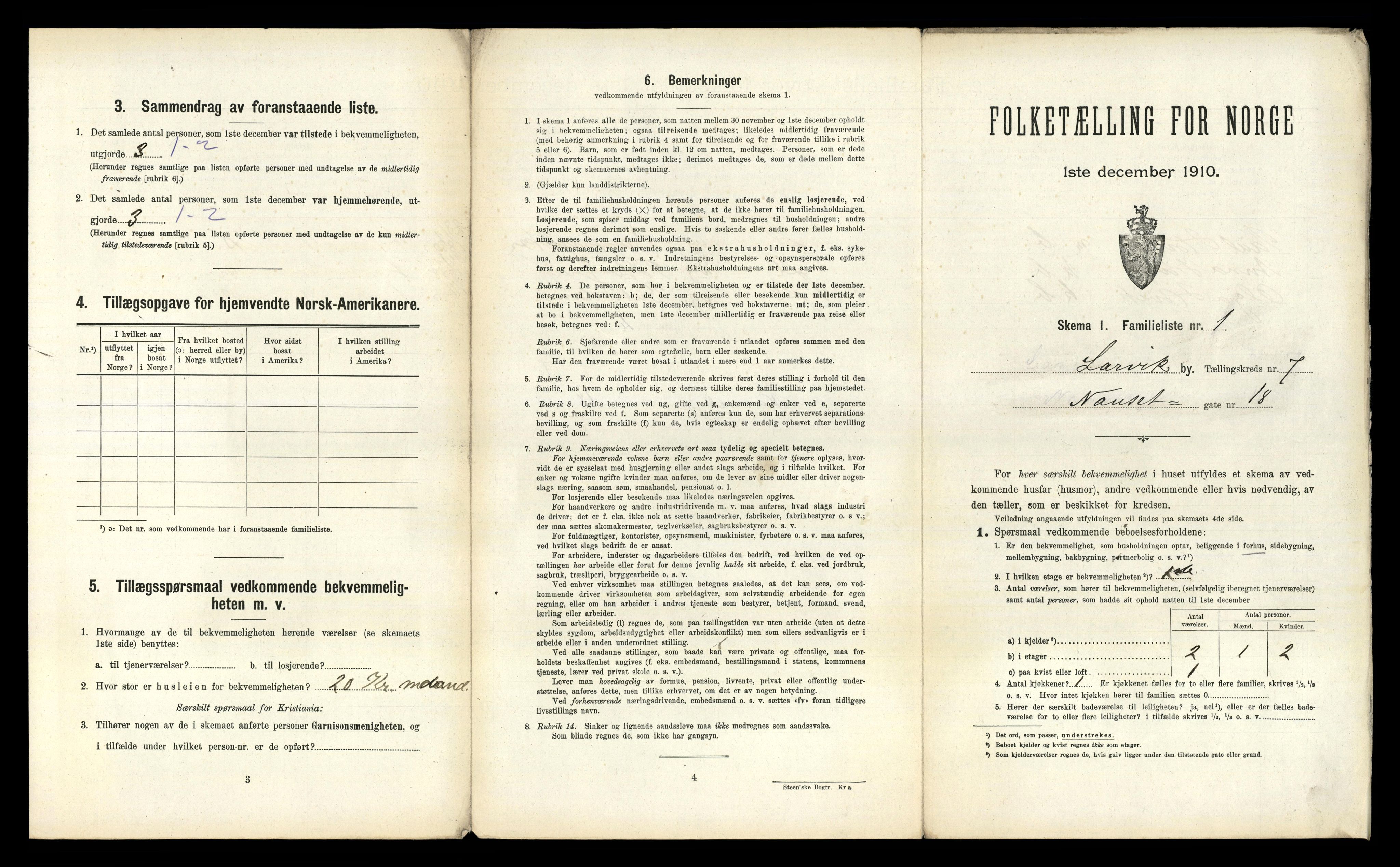 RA, 1910 census for Larvik, 1910, p. 2051