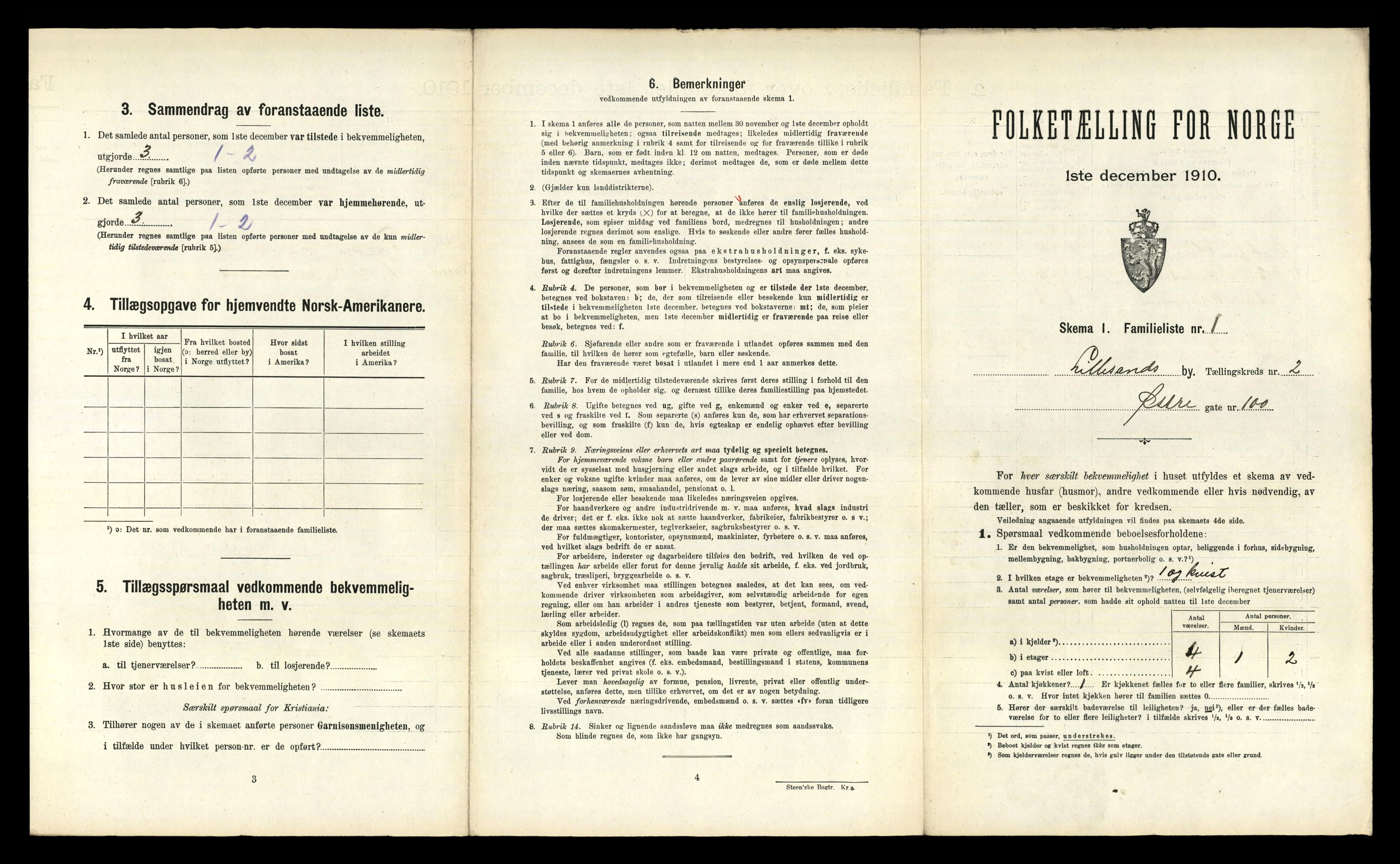 RA, 1910 census for Lillesand, 1910, p. 490