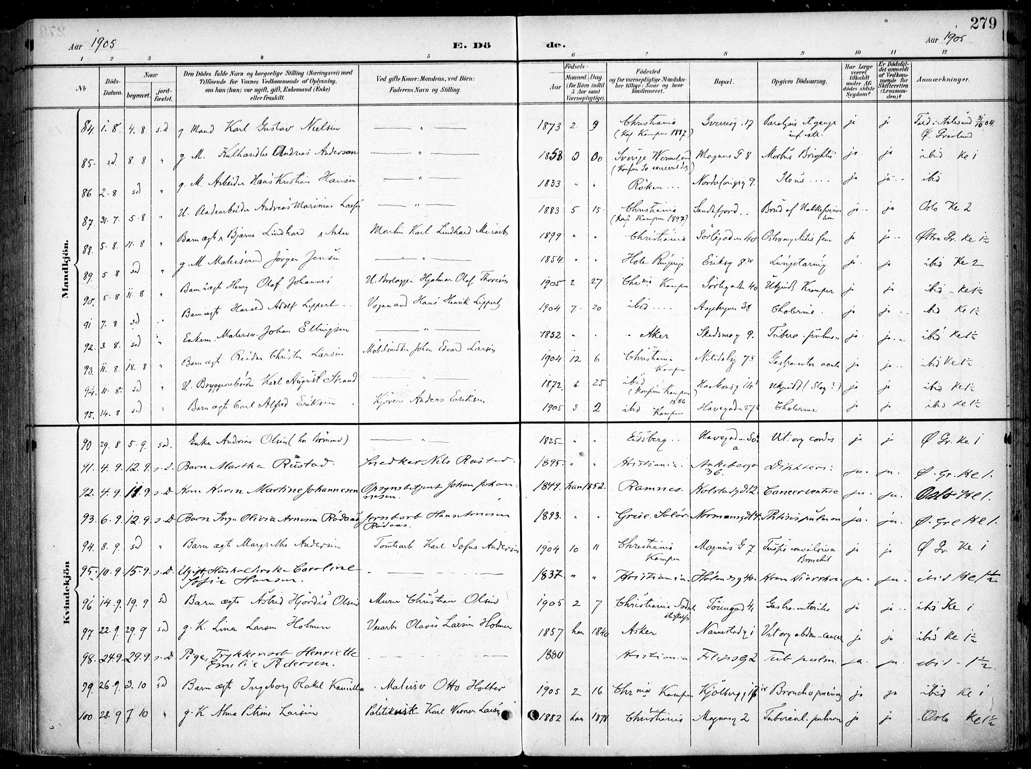 Kampen prestekontor Kirkebøker, AV/SAO-A-10853/F/Fa/L0009: Parish register (official) no. I 9, 1899-1911, p. 279