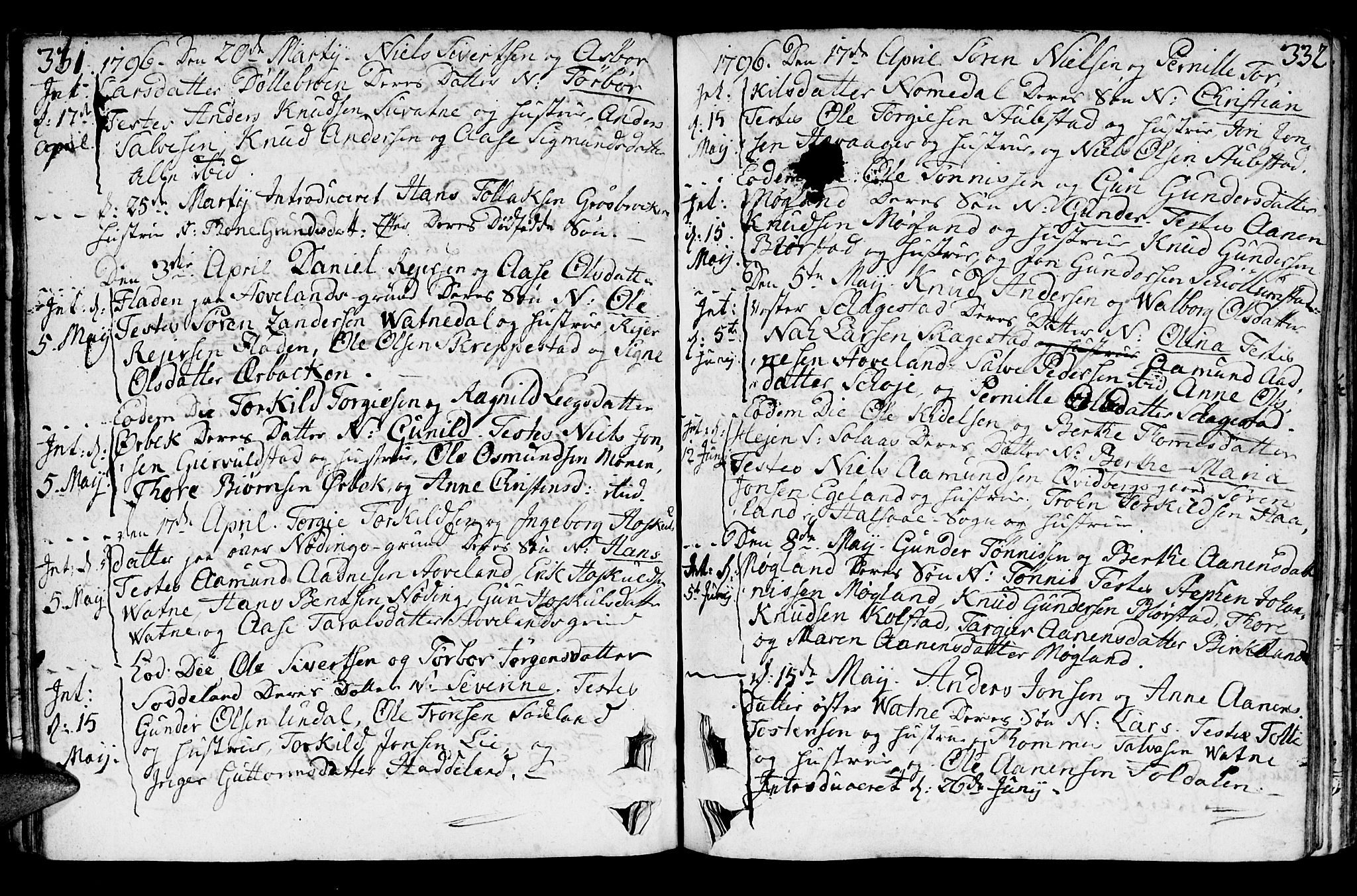 Holum sokneprestkontor, AV/SAK-1111-0022/F/Fa/Faa/L0003: Parish register (official) no. A 3, 1780-1821, p. 331-332