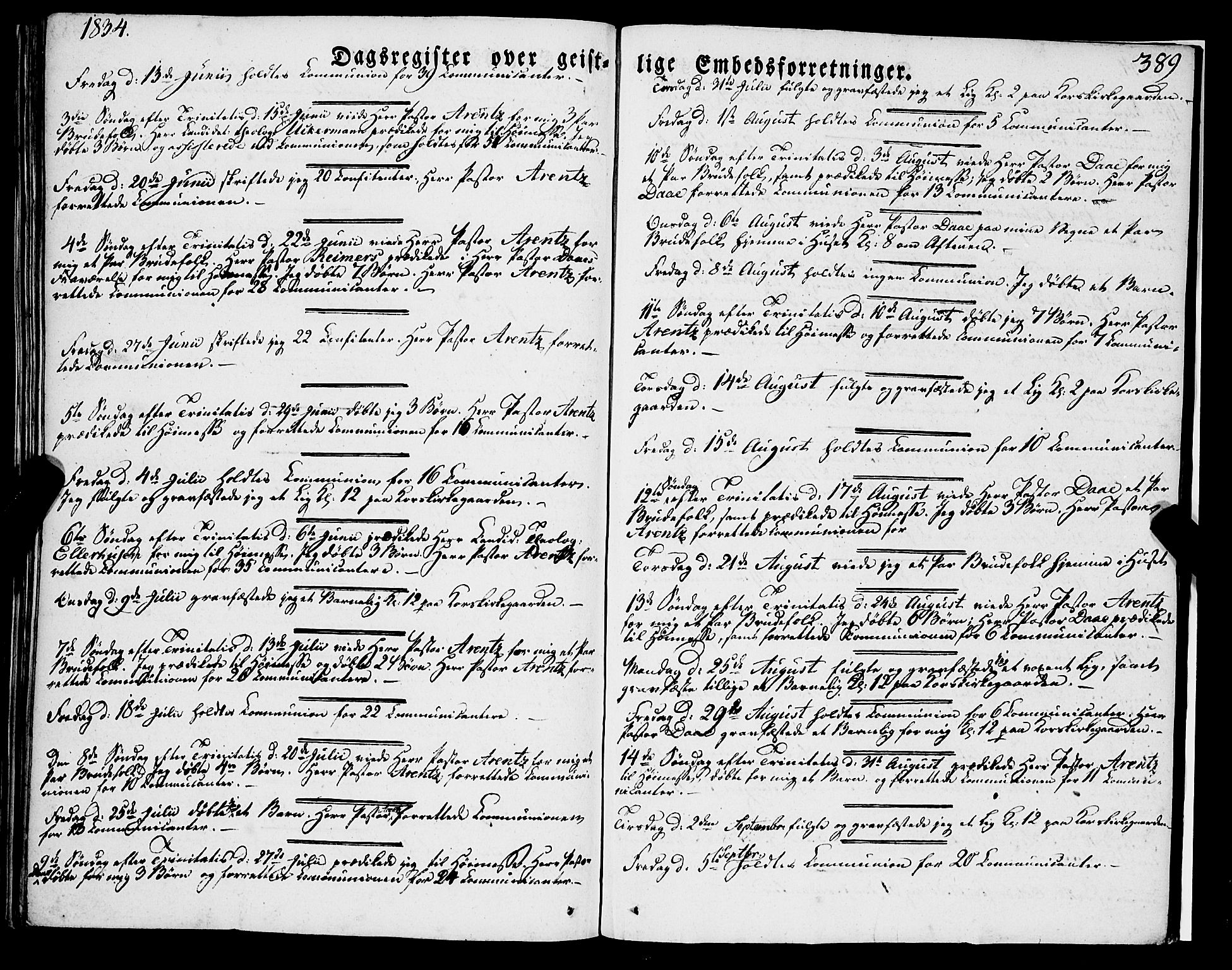 Korskirken sokneprestembete, SAB/A-76101/H/Haa/L0050: Parish register (official) no. F 1, 1821-1869, p. 389